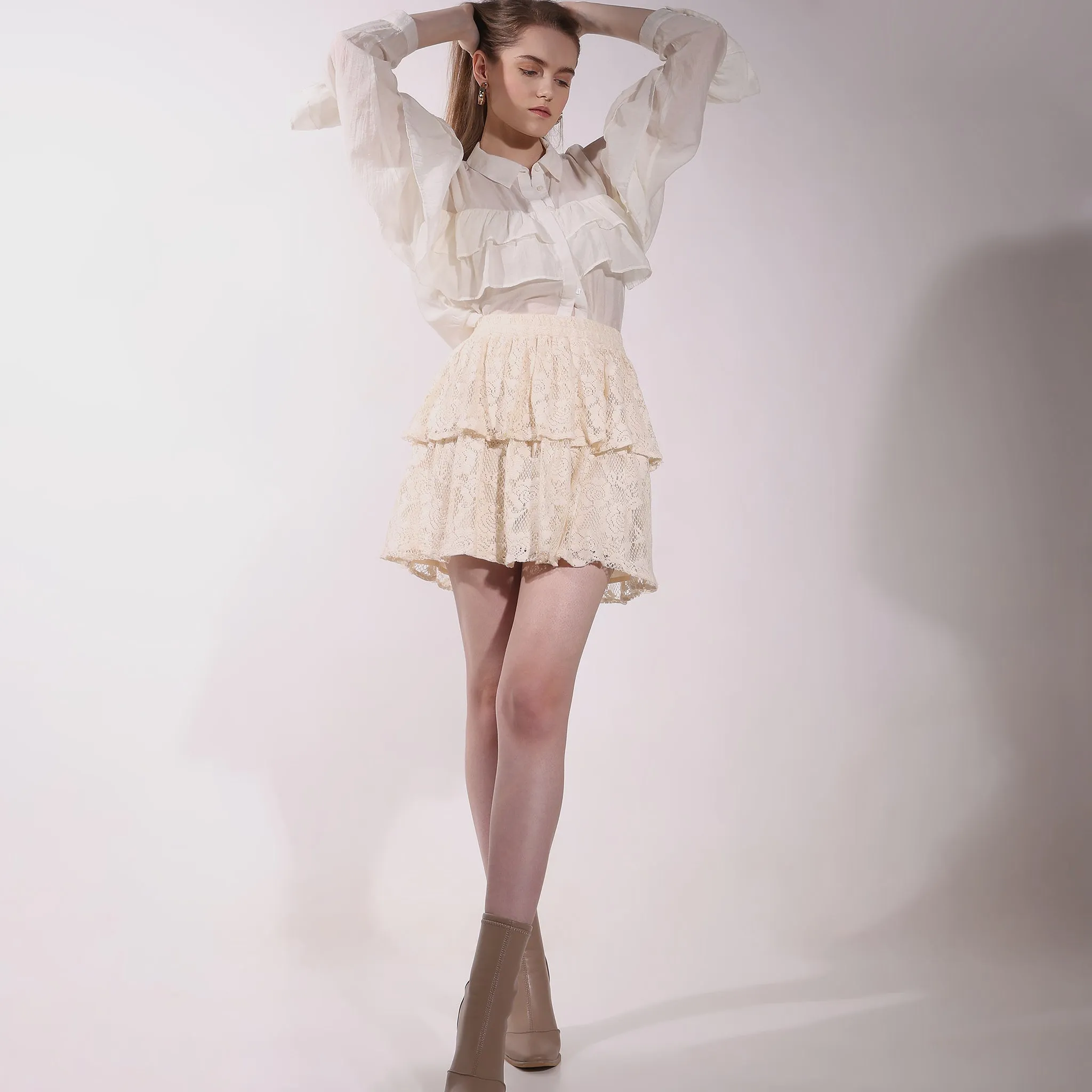 Regular Fit Solid Mid Rise Skirt LightweightWeave Conscious Fit