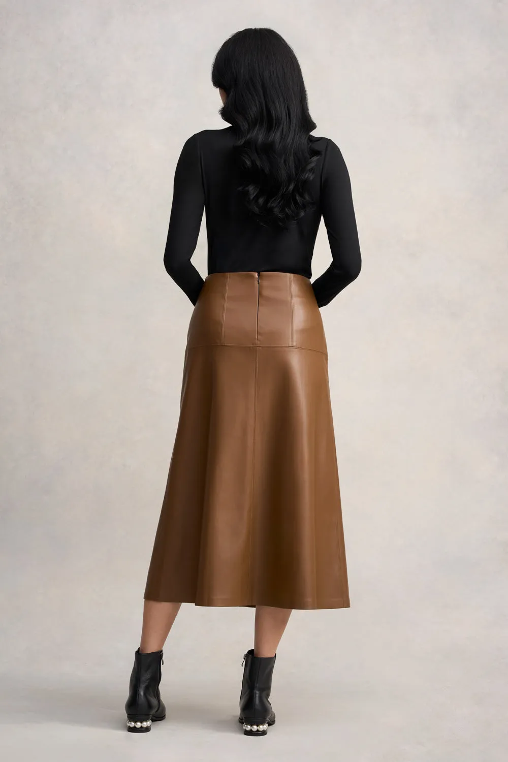 Faux Leather Skirt - Tan Frayed Finish Classic Mood