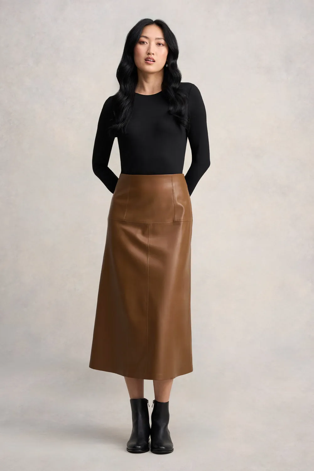 Everyday Style Faux Leather Skirt - Tan