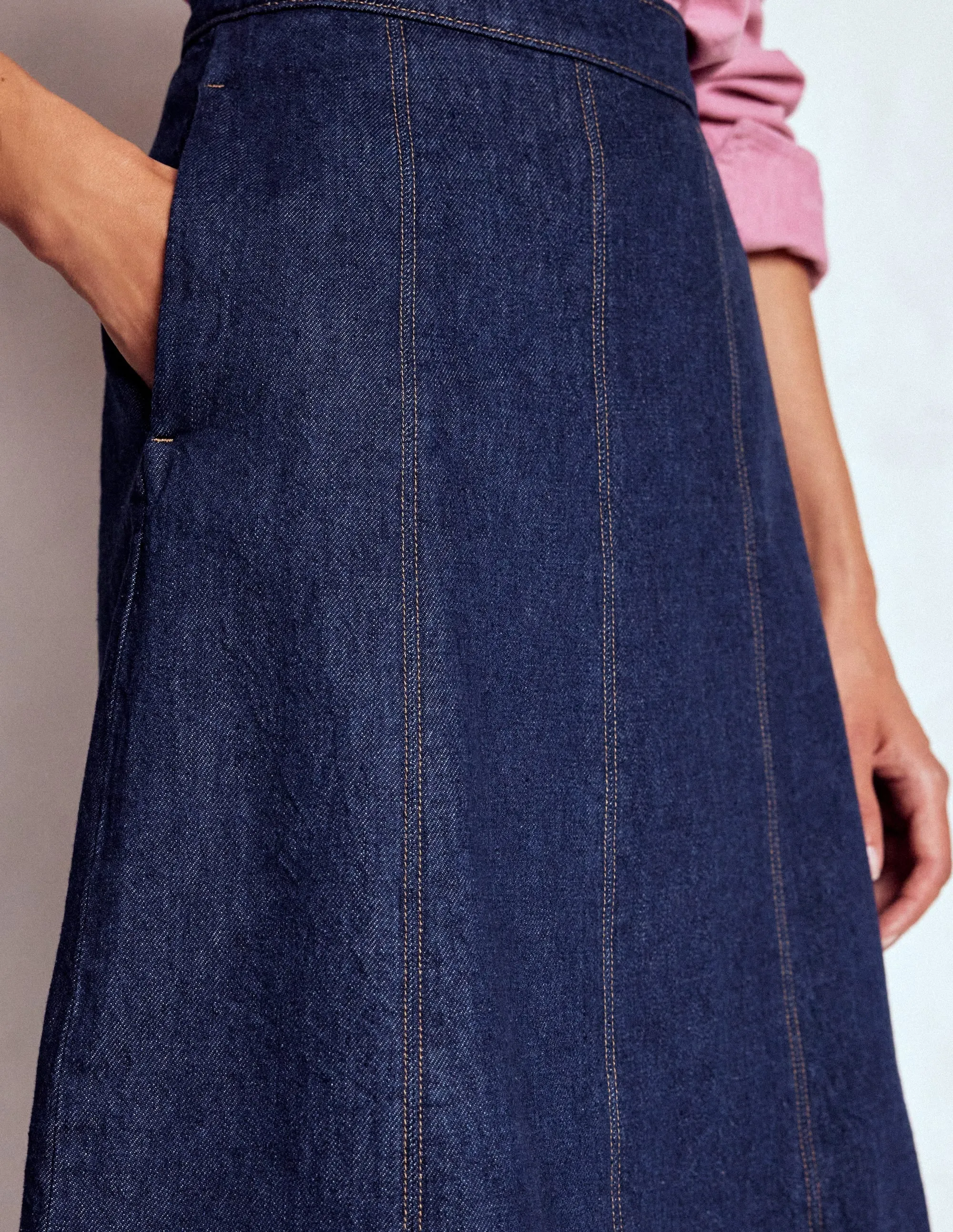 Durable Stitching Joy Panelled Denim Skirt-indigo