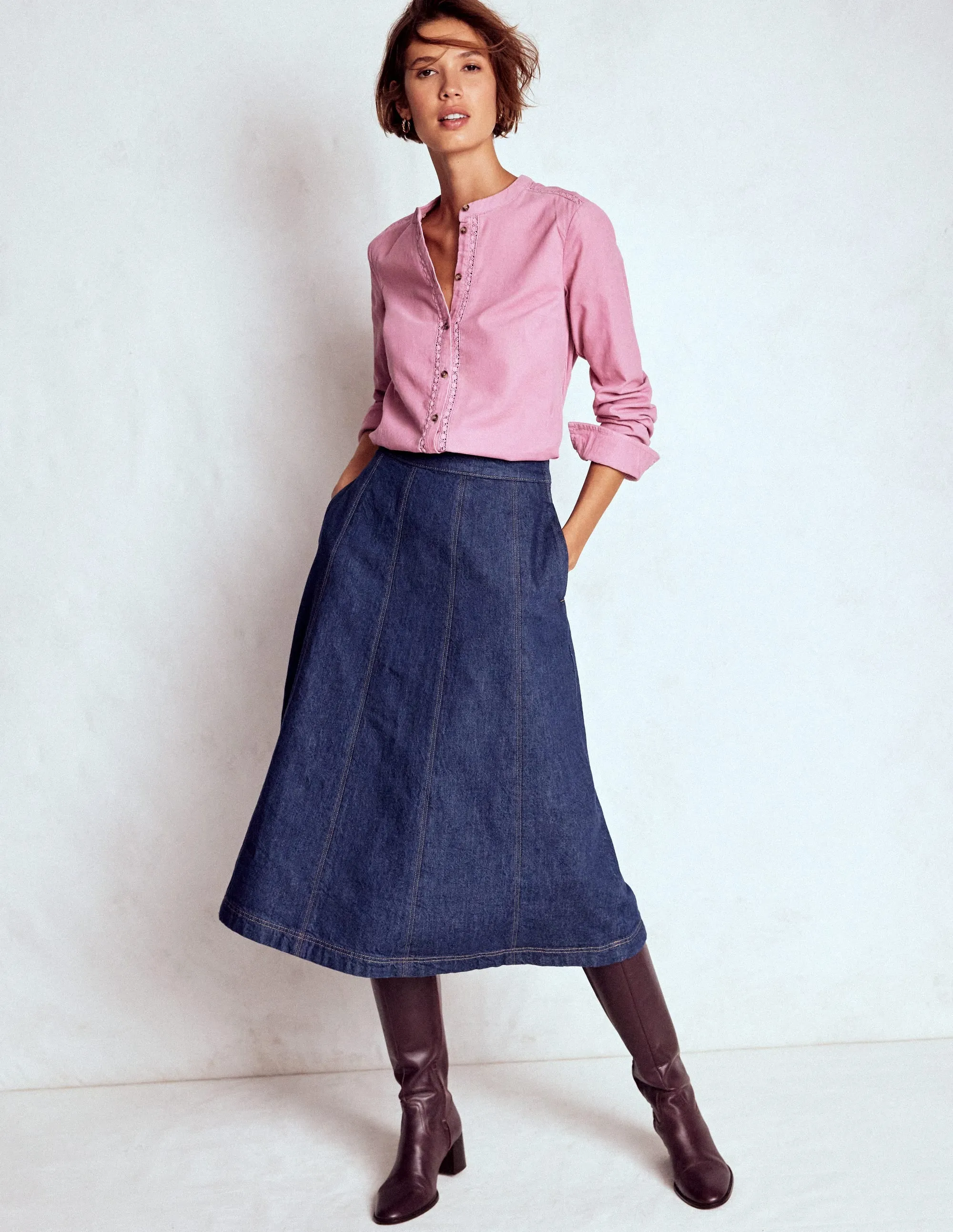 Joy Panelled Denim Skirt-indigo Modern Chic Everyday Wear