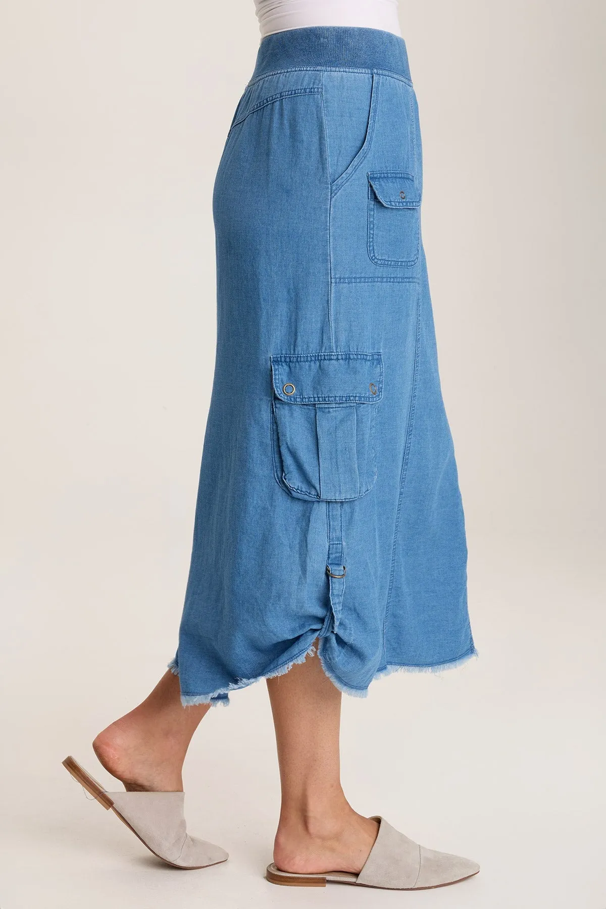 Chesney Mock-Denim Cargo Midi Skirt OdorResistant Fabric