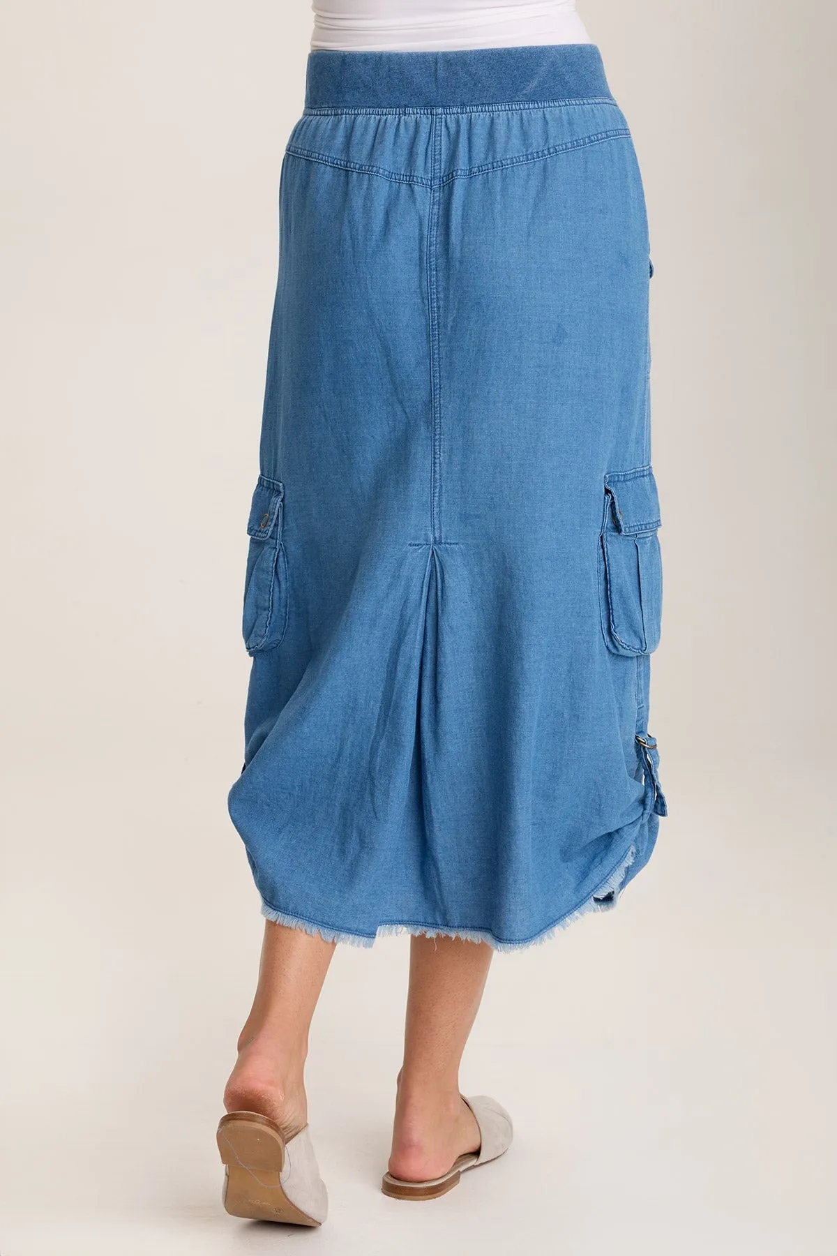 Fearless Mode Festival Air Chesney Mock-Denim Cargo Midi Skirt