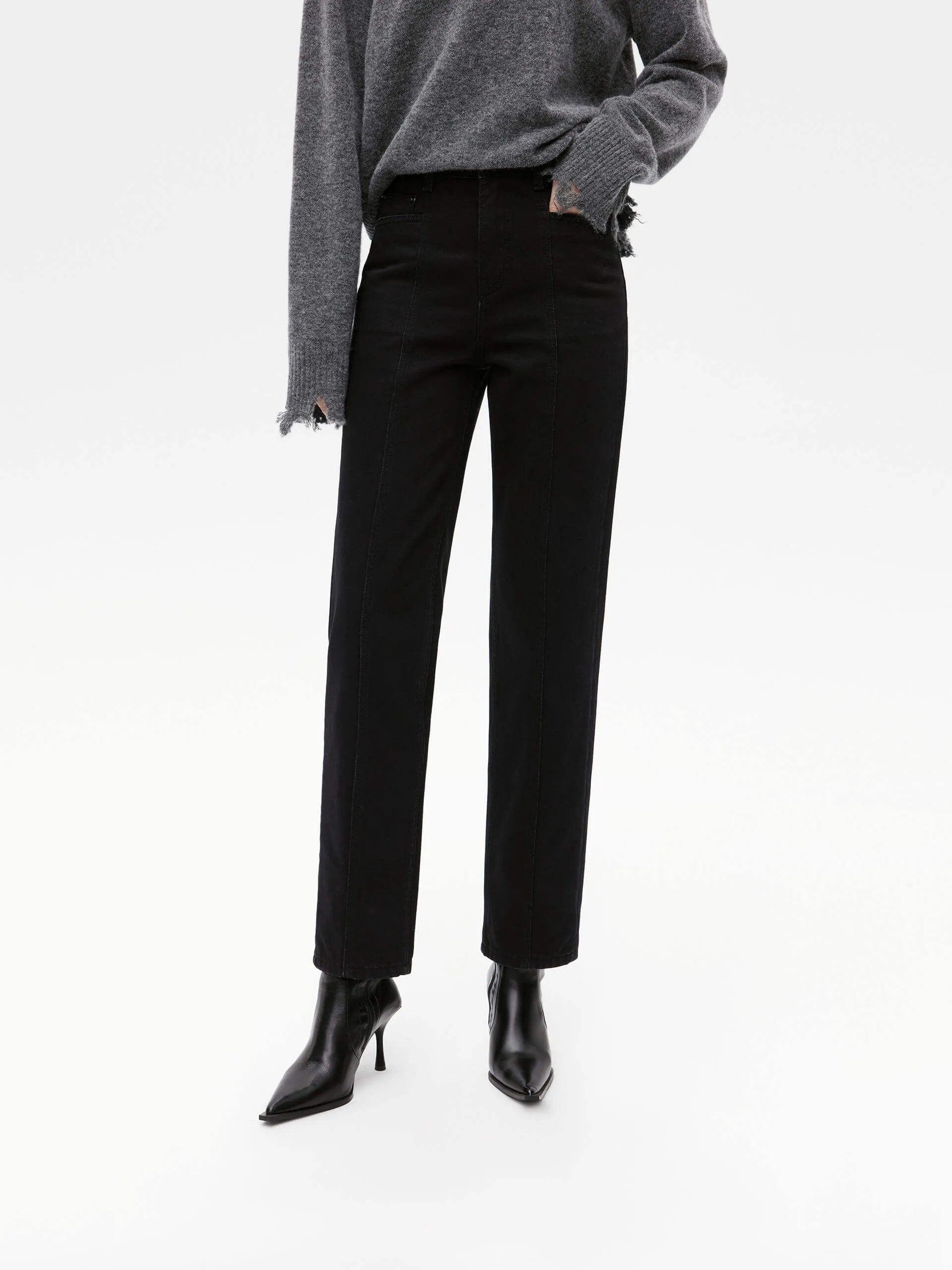 Urban Casual Fashion Focus Straight Leg Raw Detail Jeans