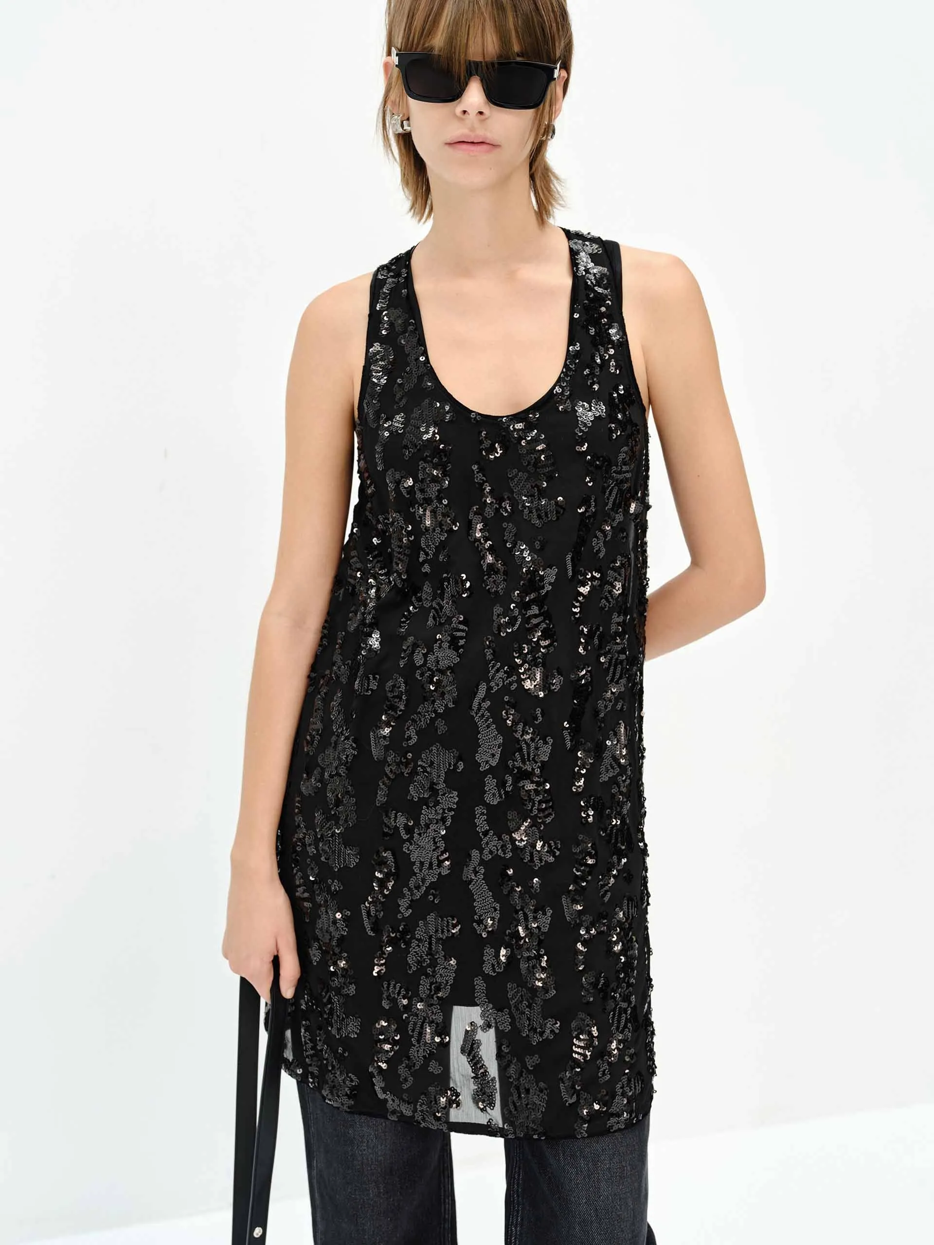 Sequin Finished Tank Dress Casual Fit Look