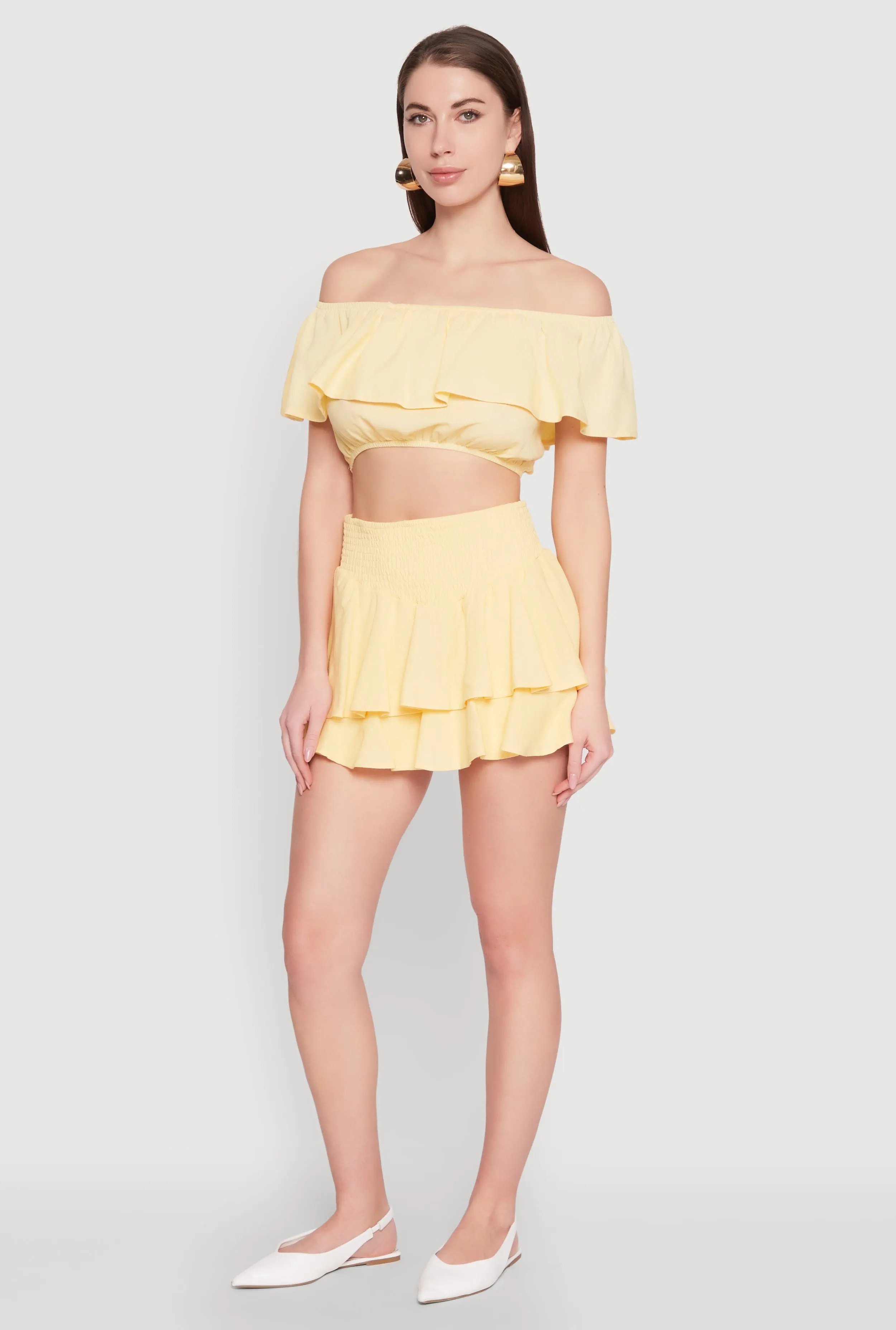 Crossback Strap Relax Outfit Almost Famous Smocked Waist Tiered Mini Skirt