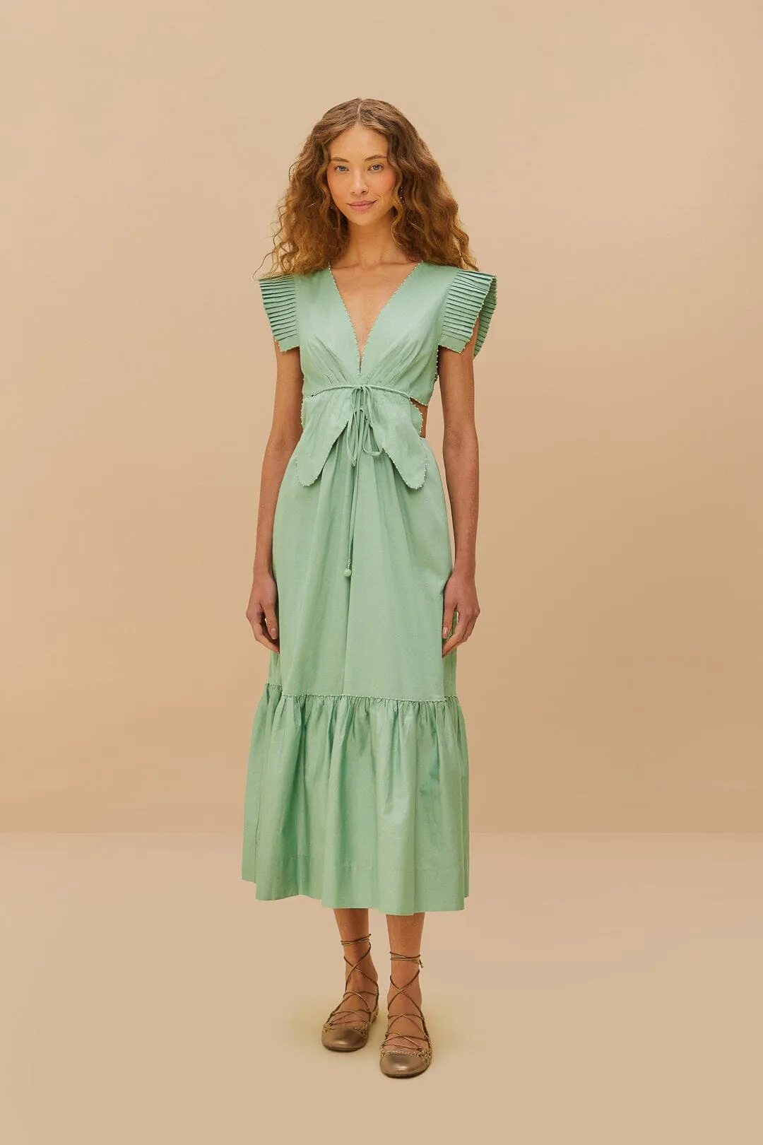 Light Green Butterfly Cut-Out Midi Dress Cliff Edge french chic