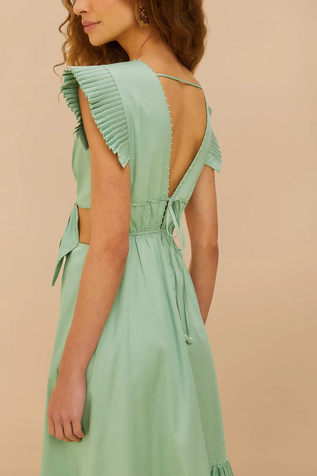 Opera Hall Light Green Butterfly Cut-Out Midi Dress