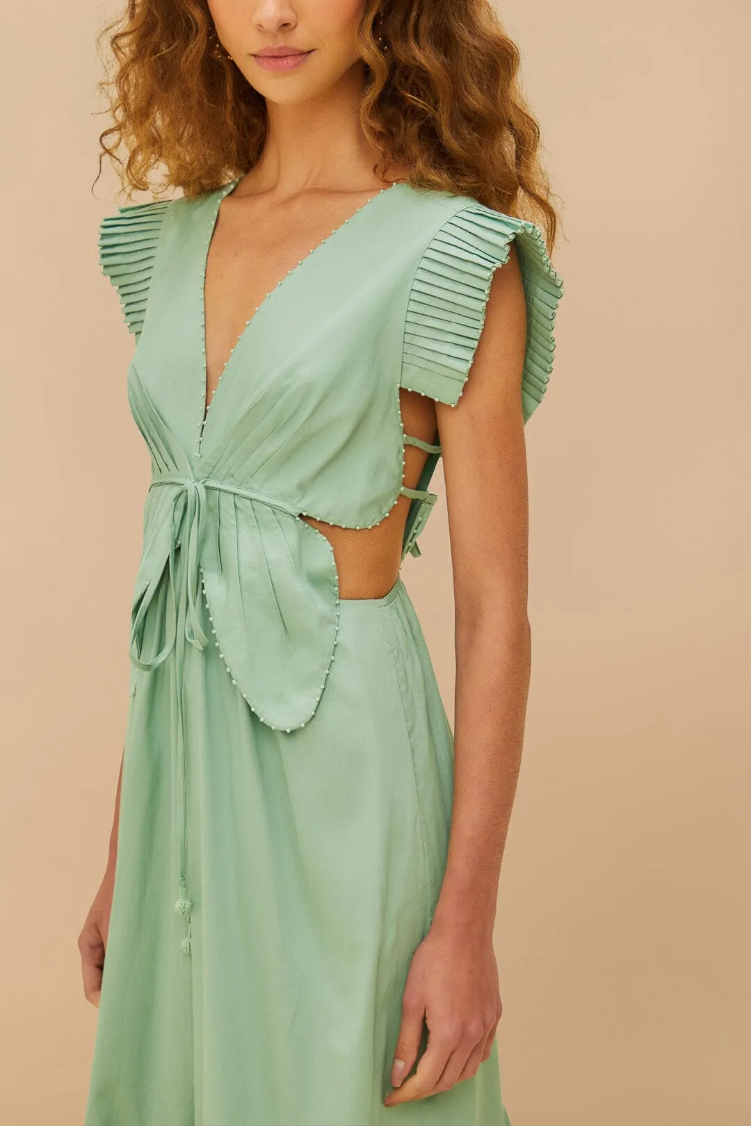 Busy Mom Airy Mood Light Green Butterfly Cut-Out Midi Dress
