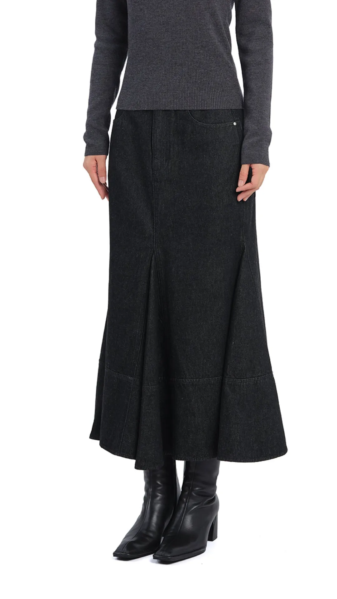Fall Favorite Non Irritating Texture Denim Fishtail Skirt