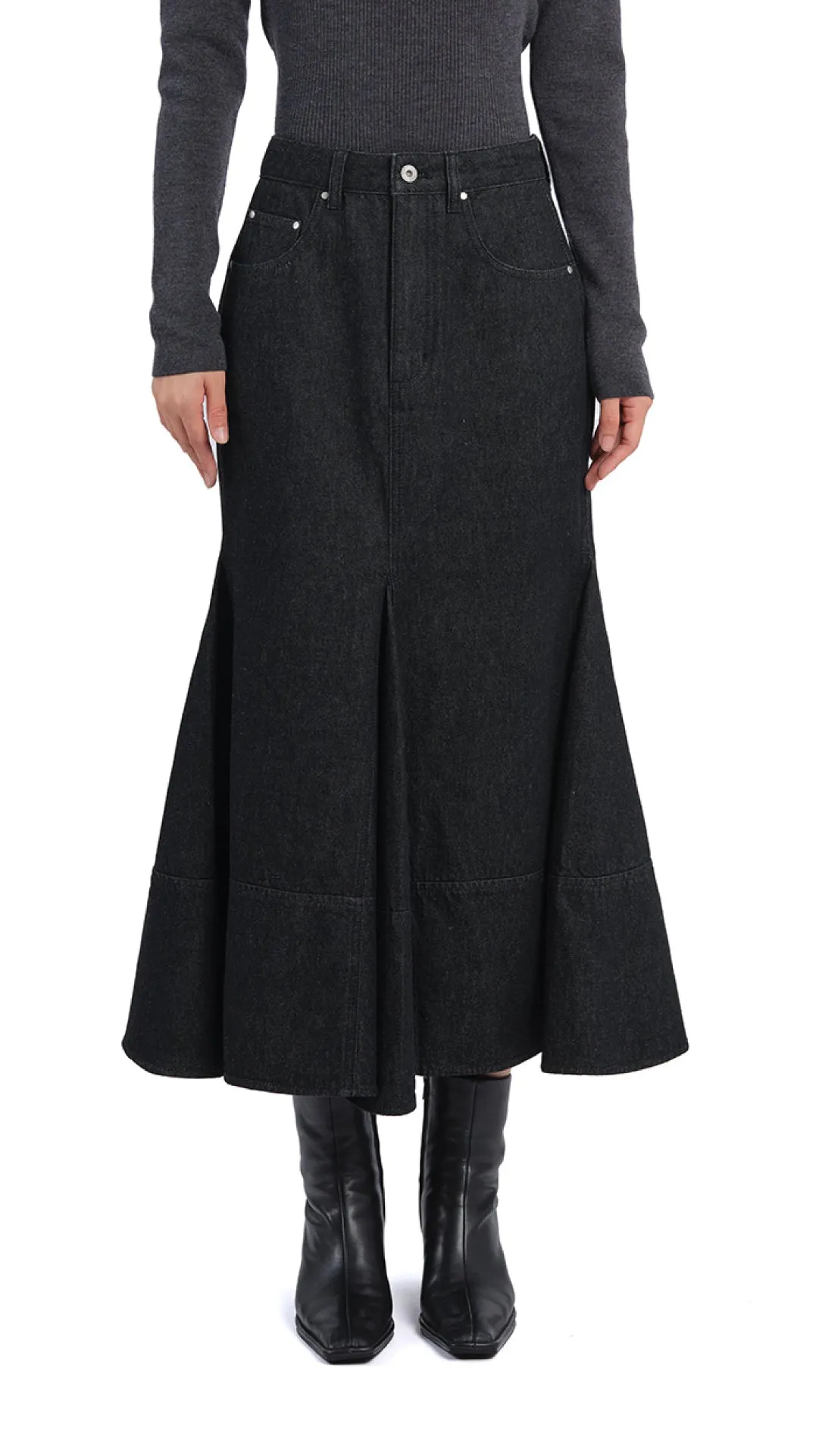 Light Comfort Monochrome Outfit Denim Fishtail Skirt