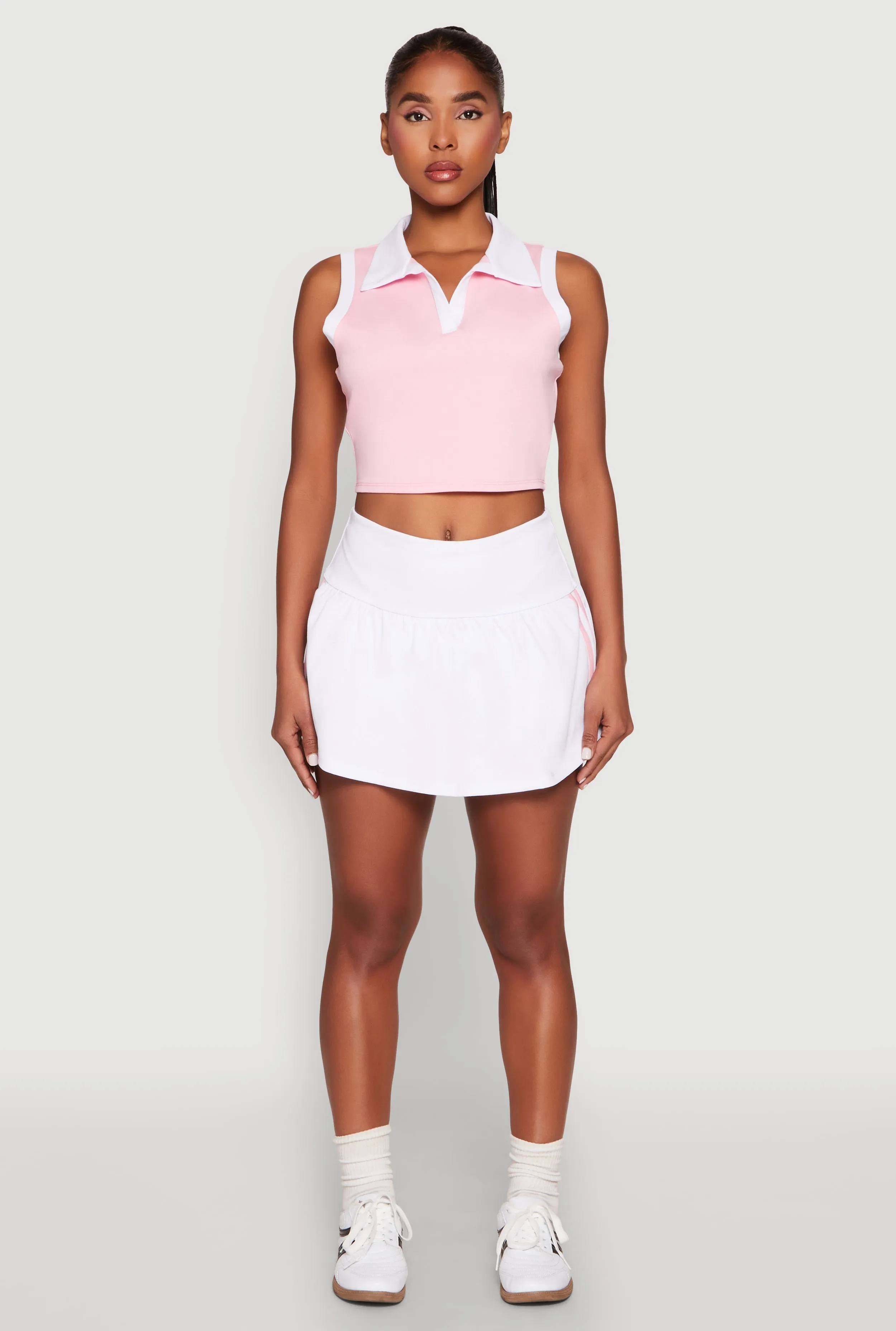 Varsity Striped Drop Waist Skort No Ride Up