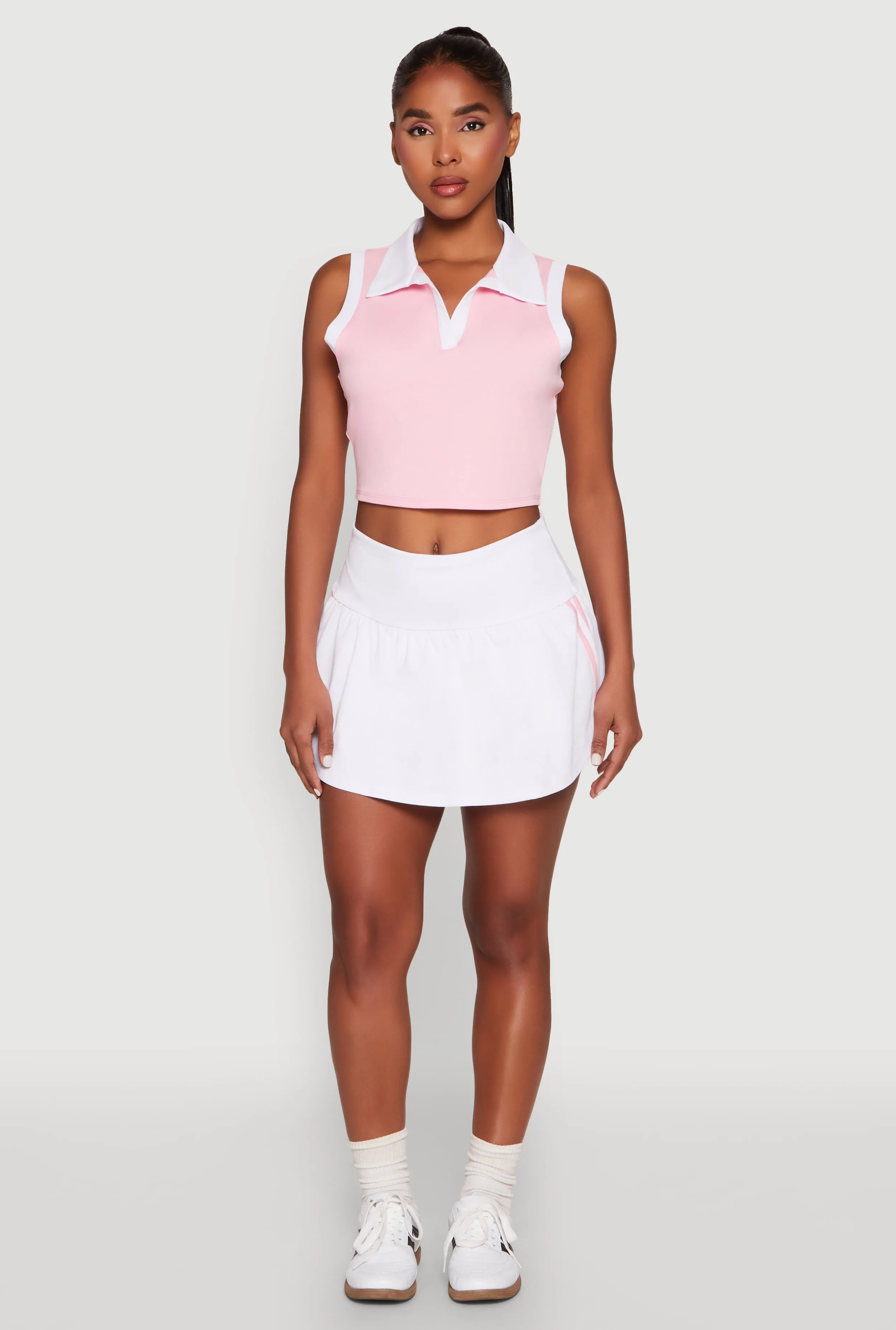 Varsity Striped Drop Waist Skort Clean Aesthetic