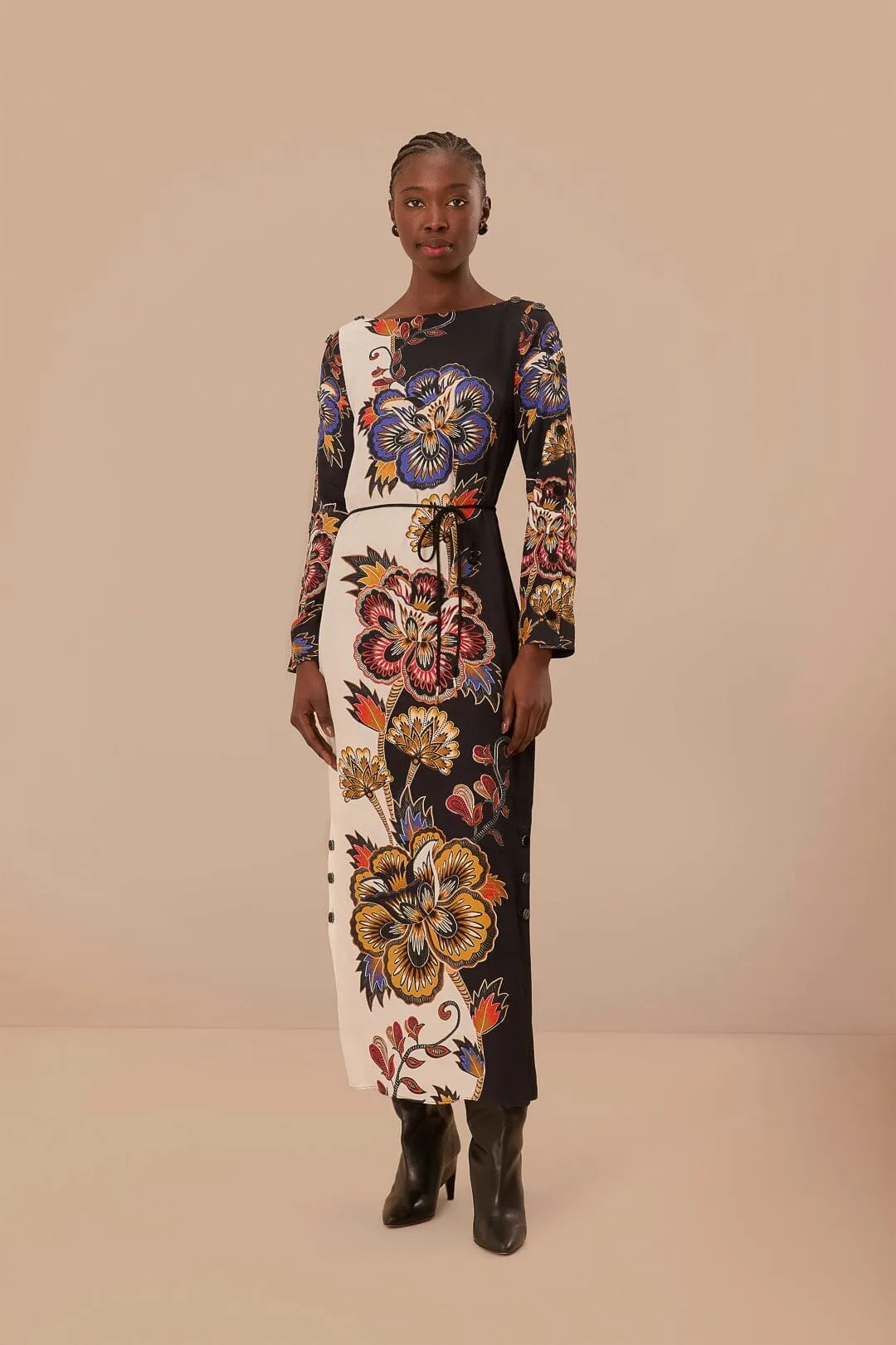 Black And White Maxi Floral LENZING? ECOVERO? Viscose Midi Dress Park Bench