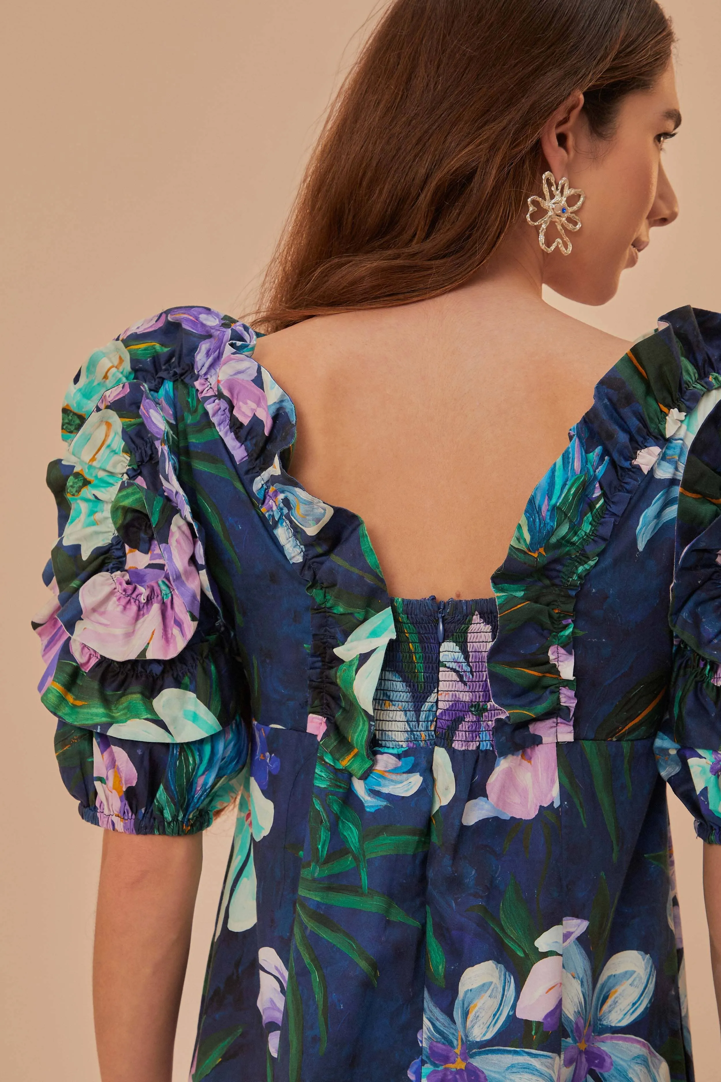 Lake Park Day to Night Design Floraline Ruffle Short Sleeve Midi Dress