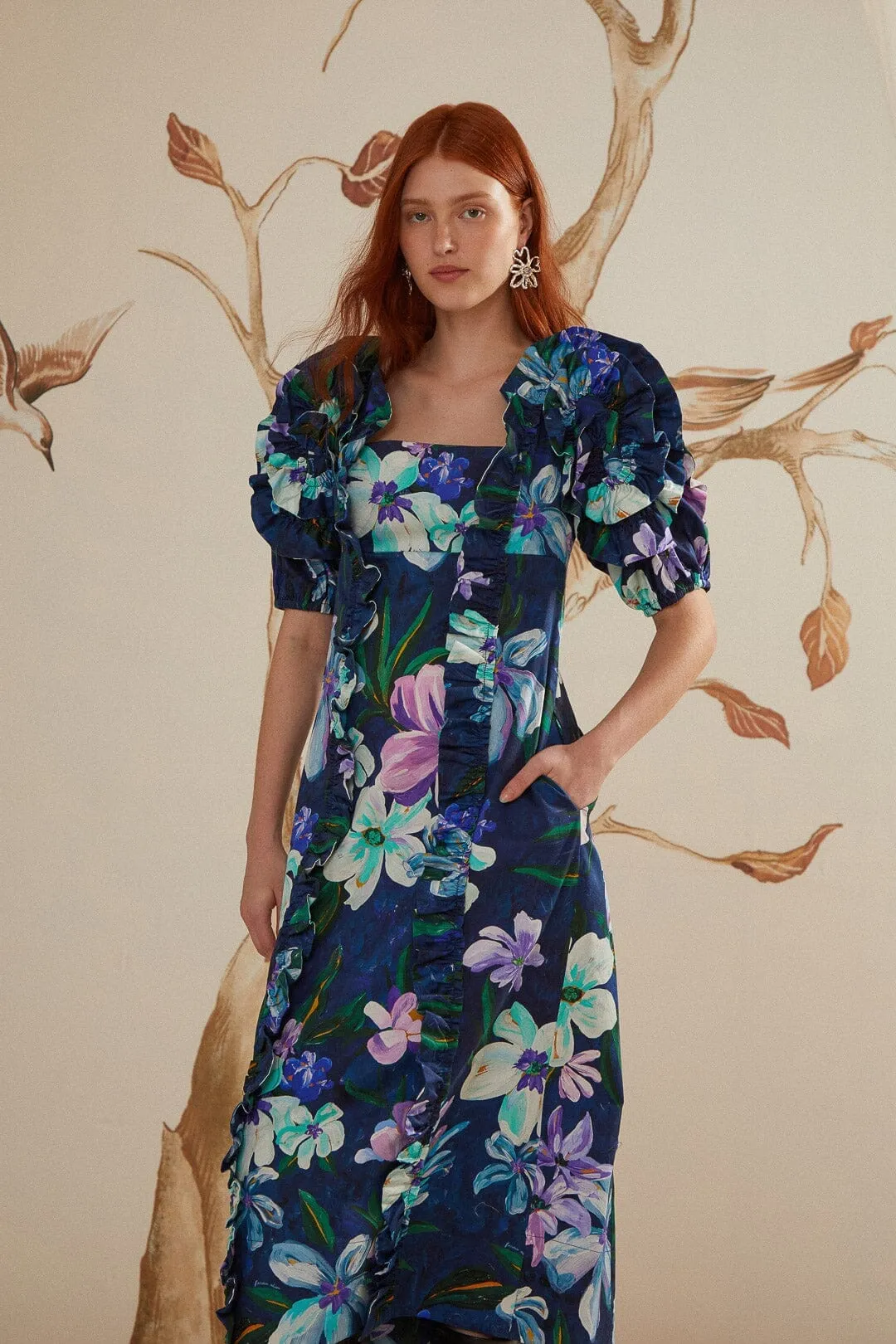 Trendy Fit Floraline Ruffle Short Sleeve Midi Dress
