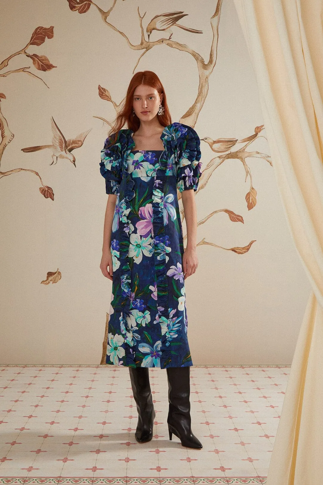Floraline Ruffle Short Sleeve Midi Dress Quick Layer