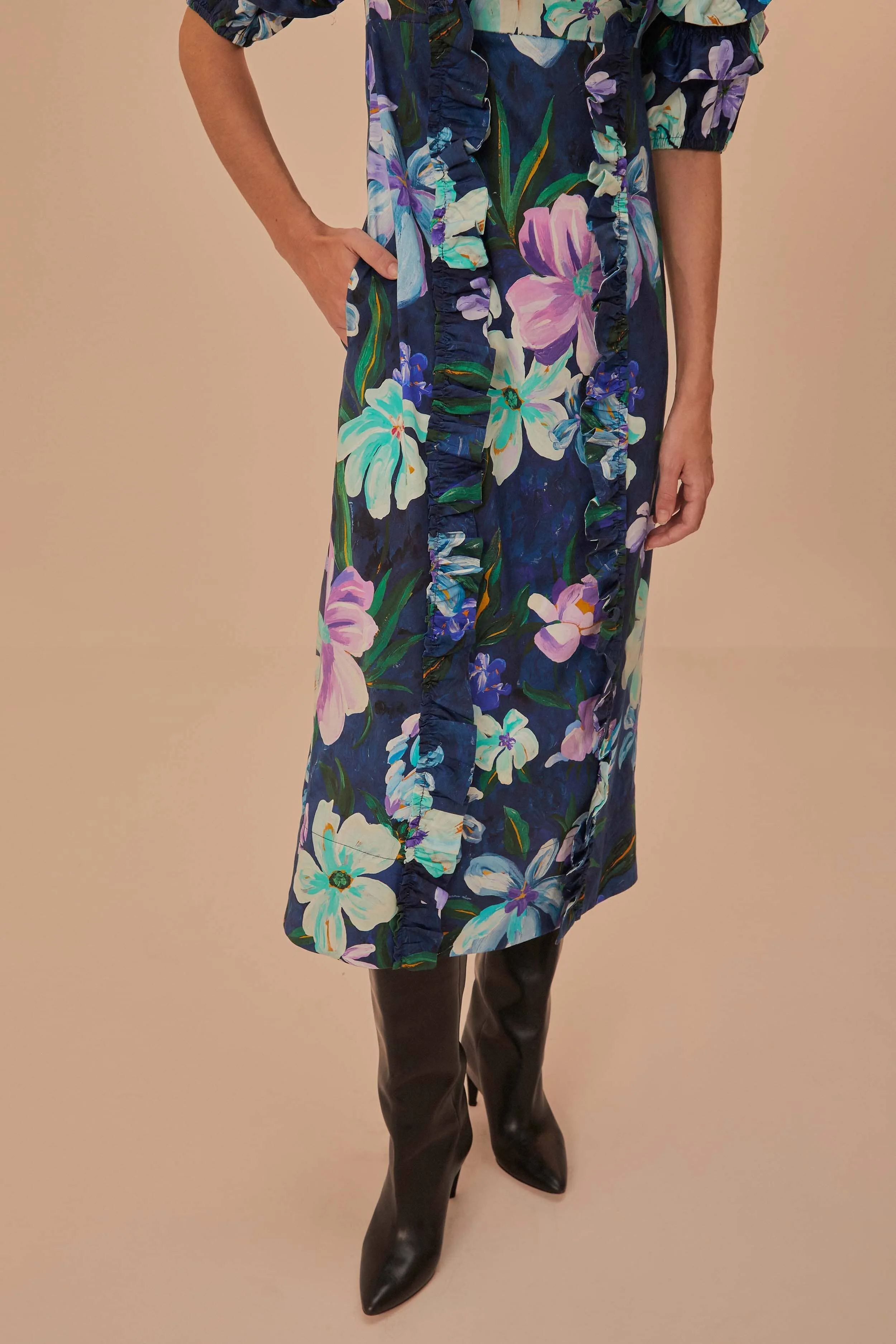 Floraline Ruffle Short Sleeve Midi Dress Classic Charm