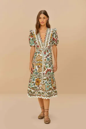 Minimalist Design Off-White Botanicals Belted Midi Dress