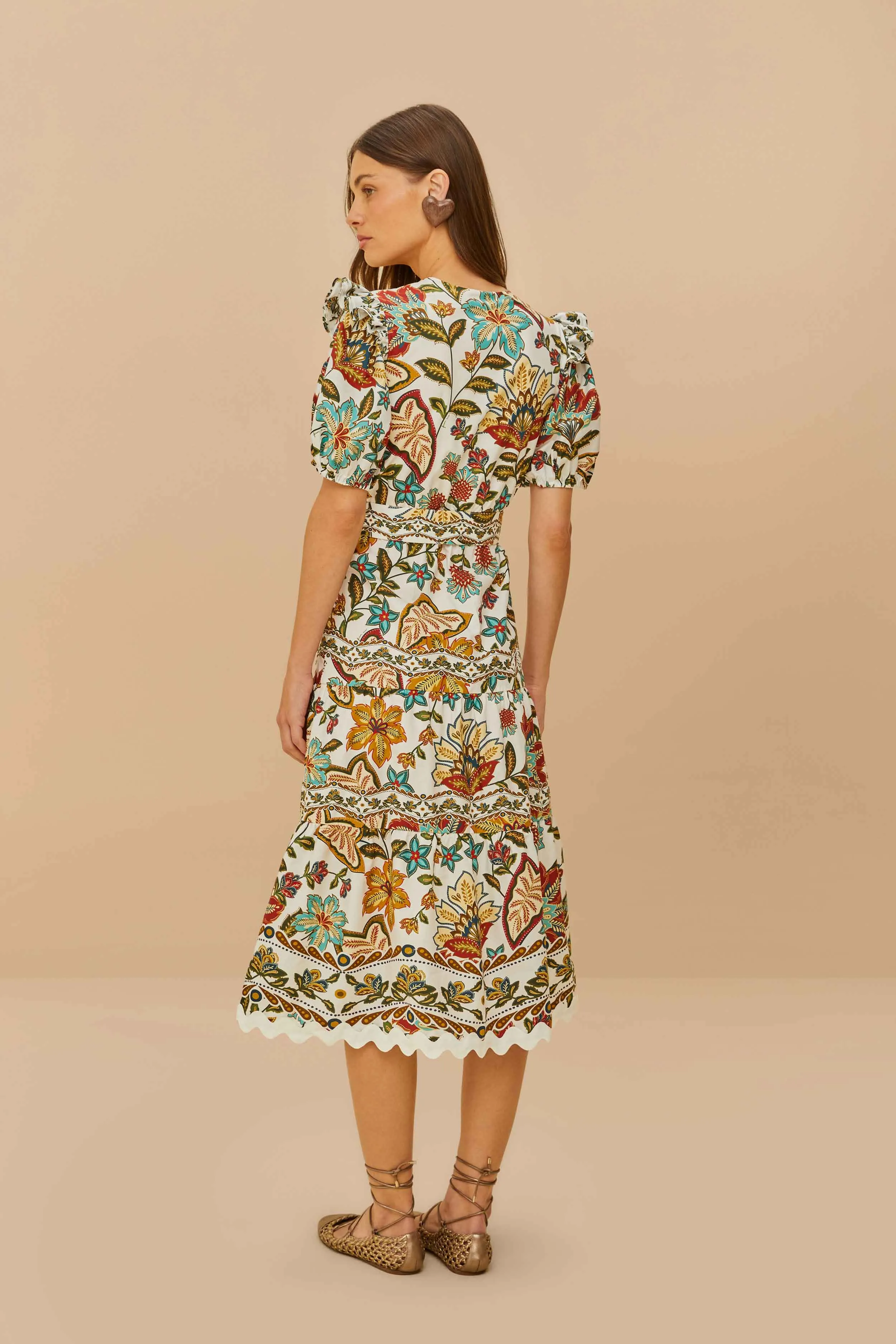 Modern Muse Off-White Botanicals Belted Midi Dress