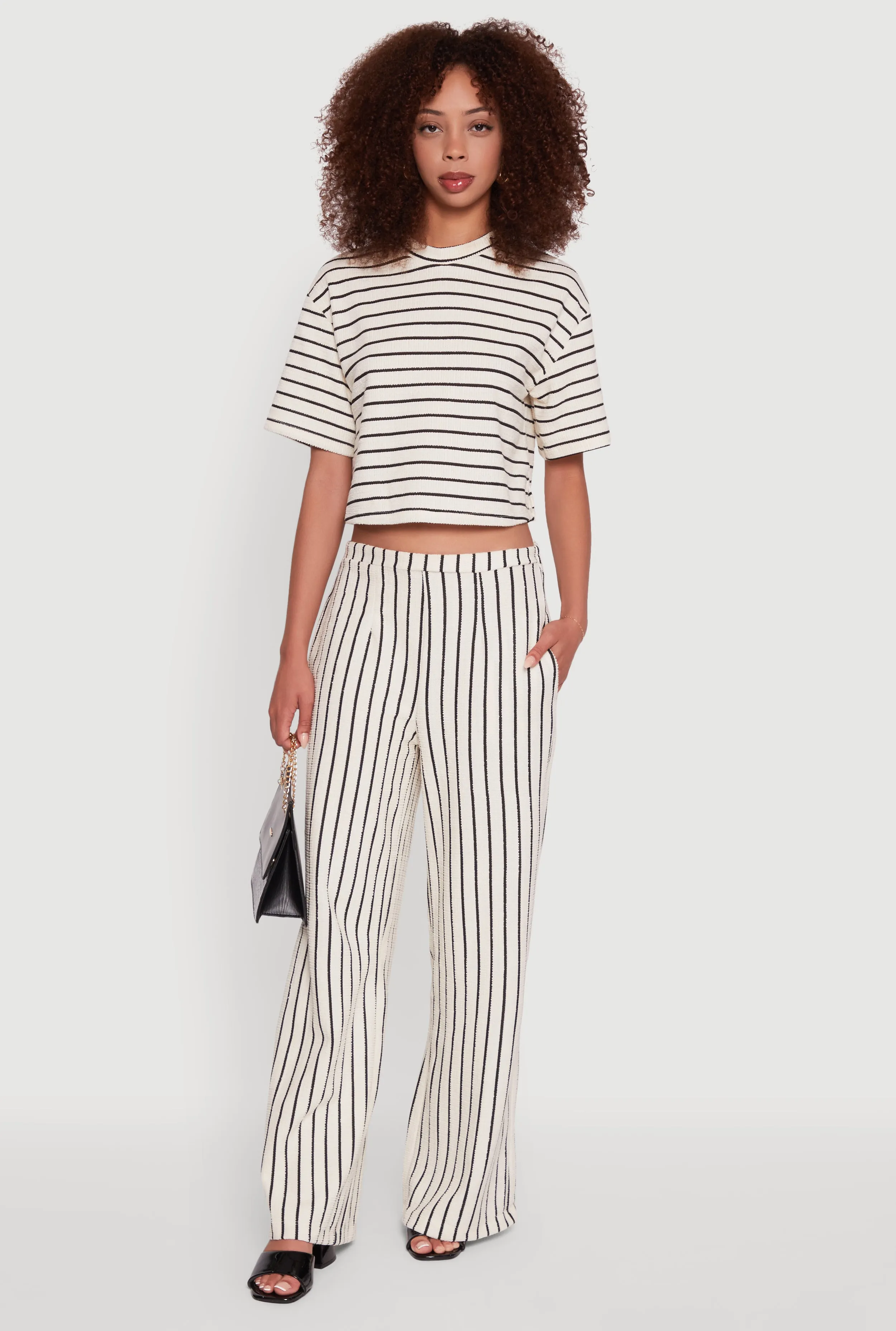 Trendy Classic Fit Striped Textured Knit Crop Top Soft Touch Fabric Chic Fashion