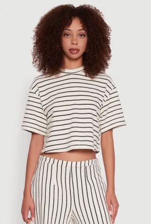 PocketDetail Sustainable Textile Trendy Classic Fit Striped Textured Knit Crop Top