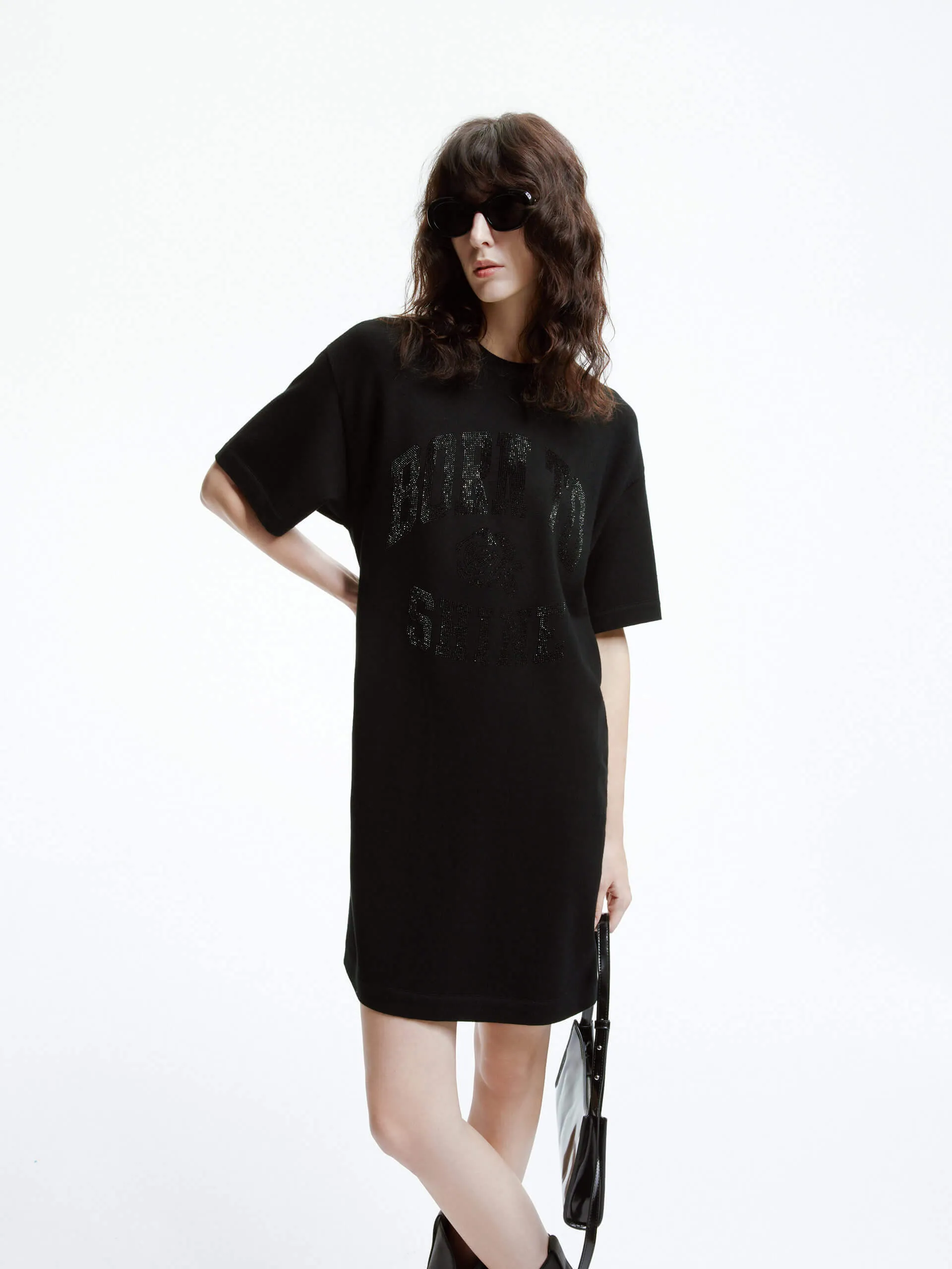 Front Sequins T-shirt Dress Recycled Polyester Material Relaxed Style
