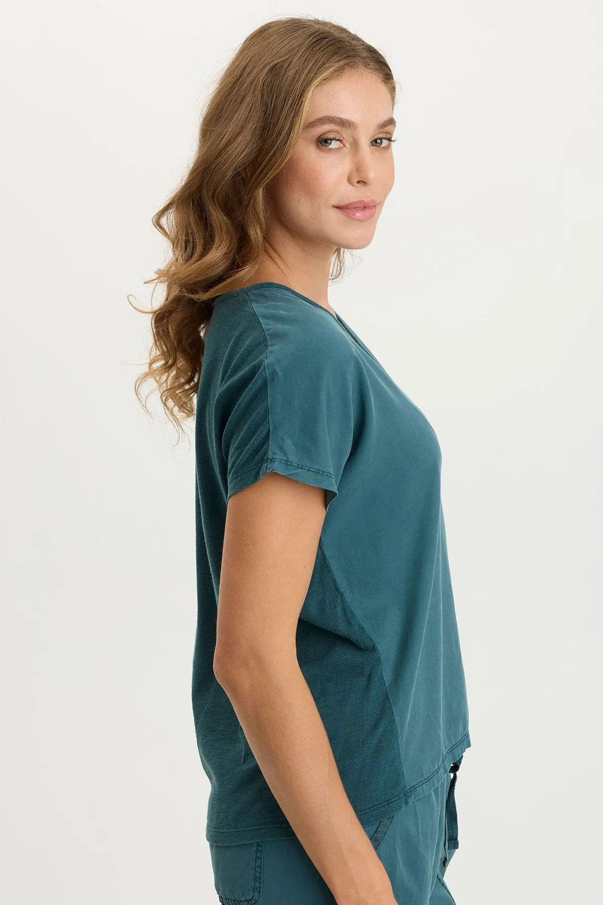 Ulysses Twill/Jersey Oversized V-Neck Top Boss Vibe
