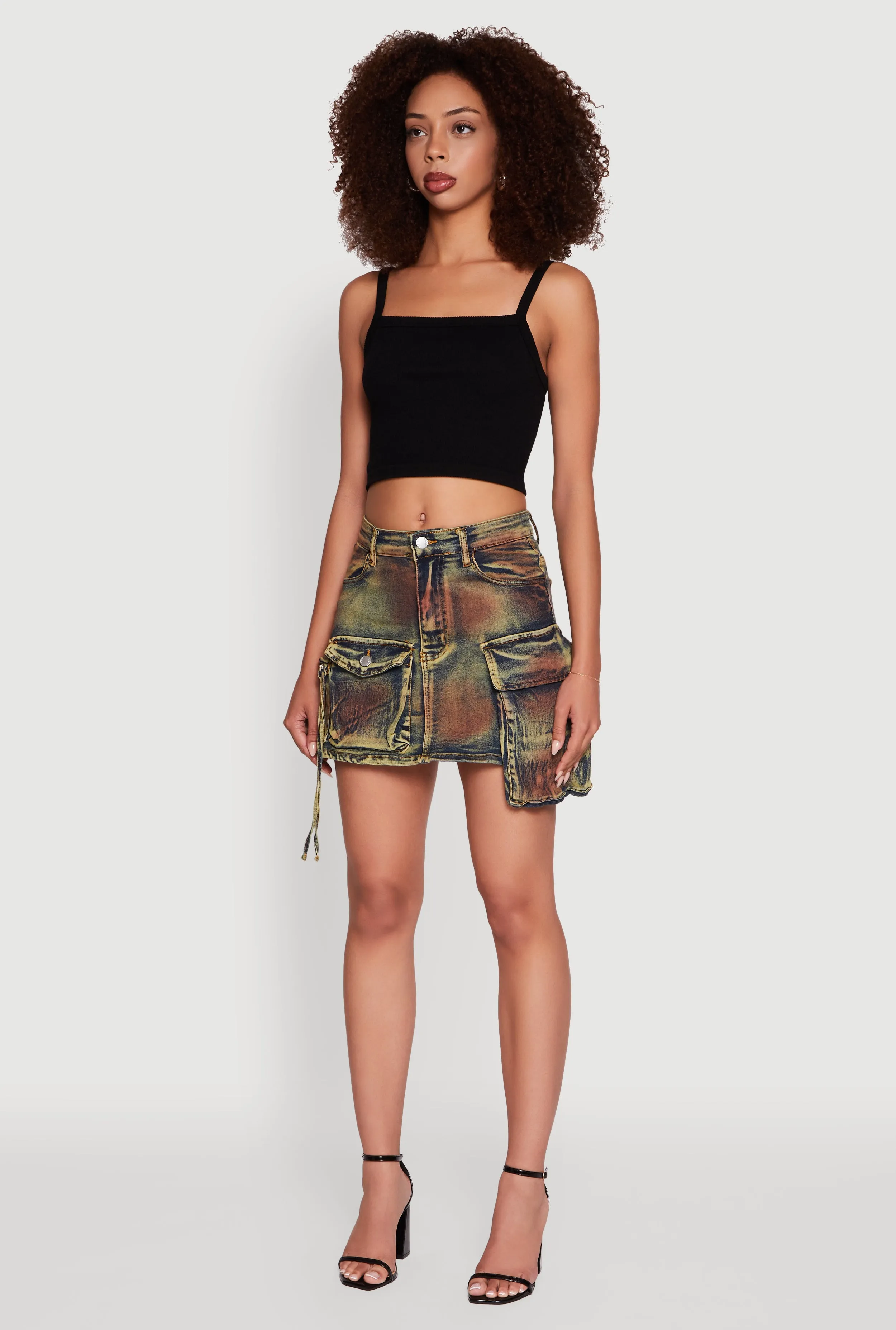 Breathable Comfort Sleek Detail Daisy Acid Wash Cargo Pocket Mini Denim Skirt