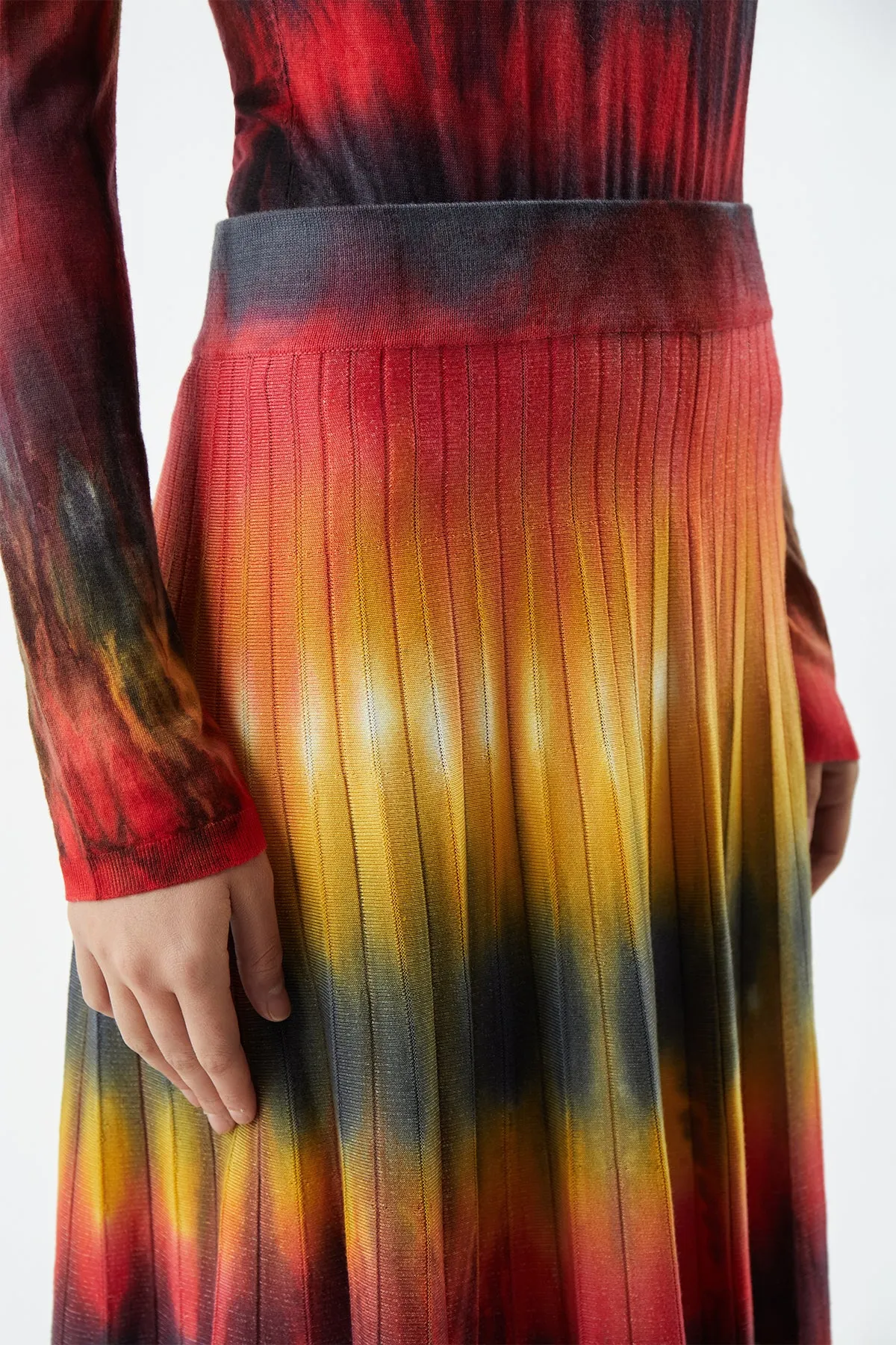 Ella Knit Midi Skirt in Fire Tie Dye Cashmere CompactPackaging Game Day