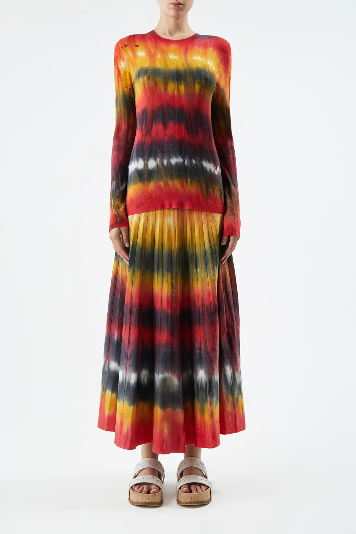 Ella Knit Midi Skirt in Fire Tie Dye Cashmere Weekend Ready
