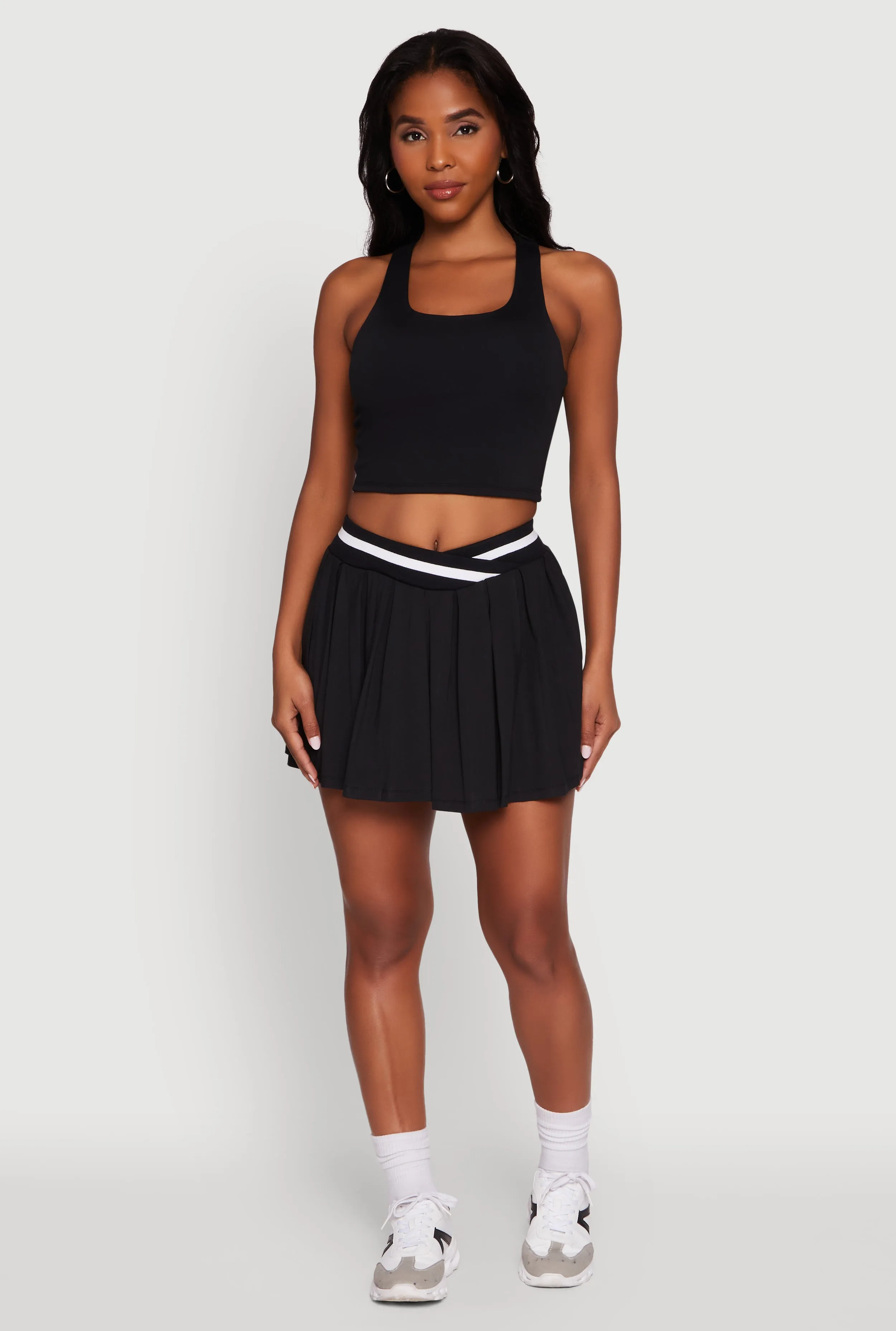High Waisted Contrast Trim Mini Pleated Skort Soft Finish