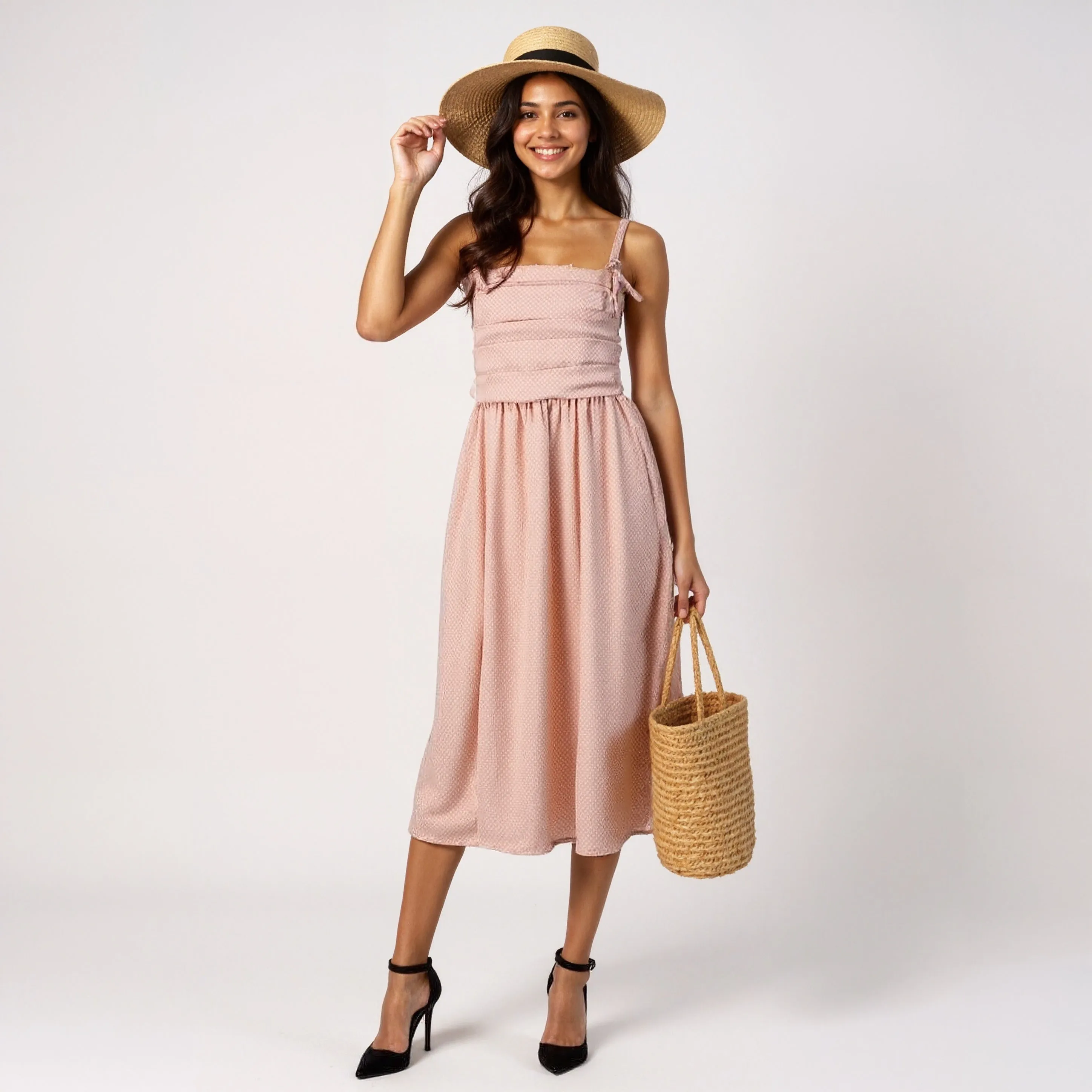 Fresh Glow All Over Polka Print Dress and Strap Detail On Sleeve