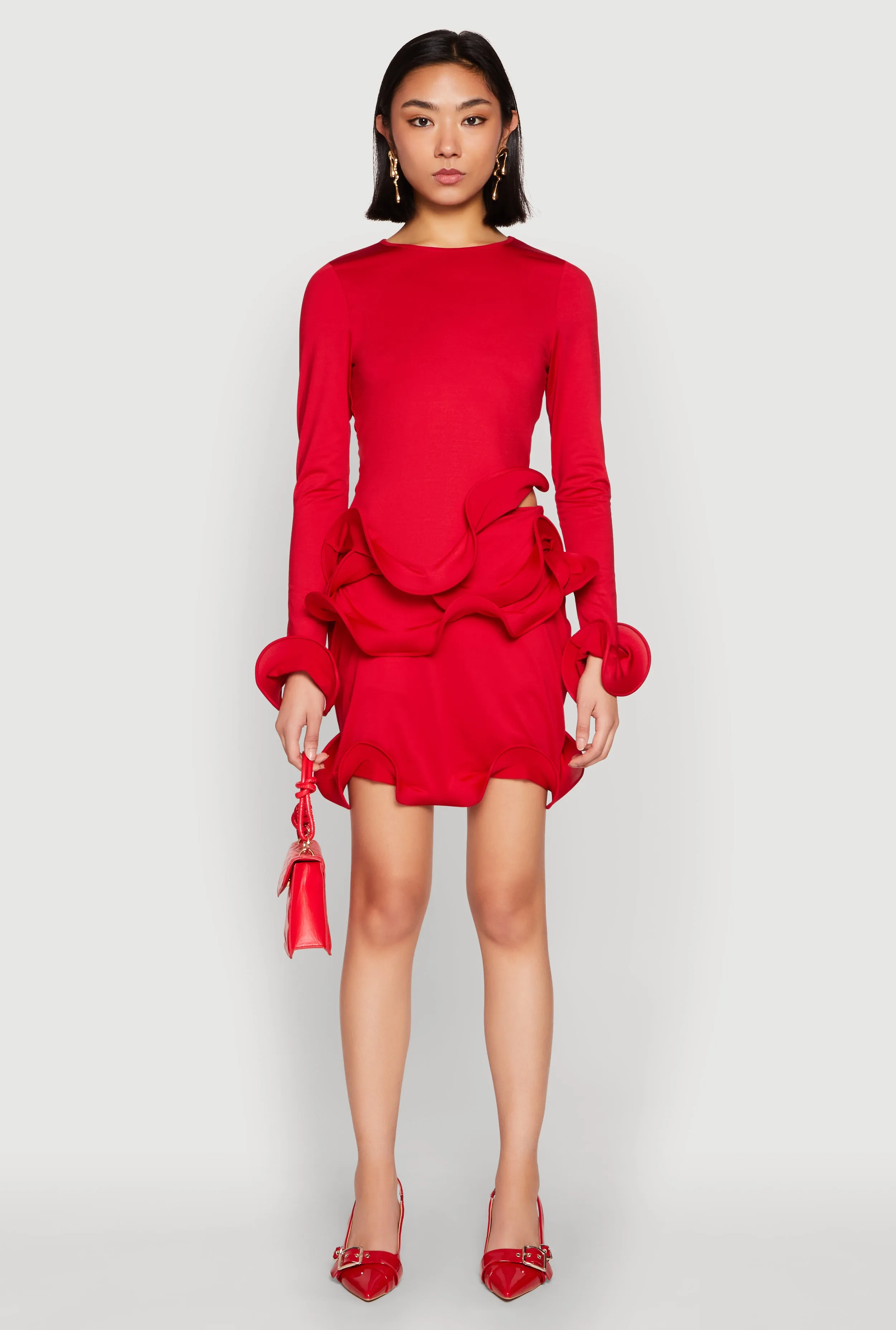 Laser Cut Edges Wave Structured Trim Skort