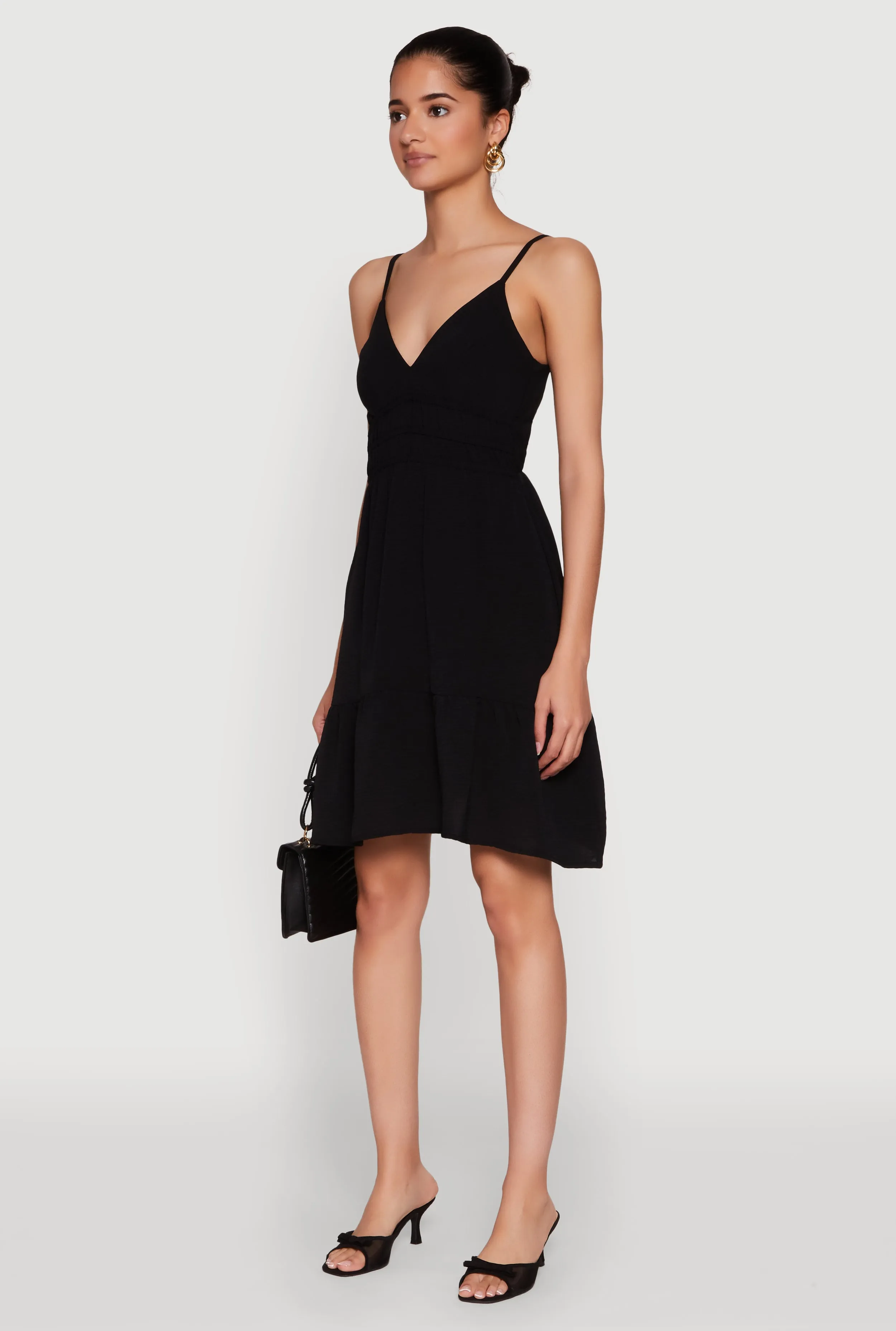 Minimalist Closure Hot Glow Sleeveless Empire Waist Dress with V Neck and Adjustable Straps