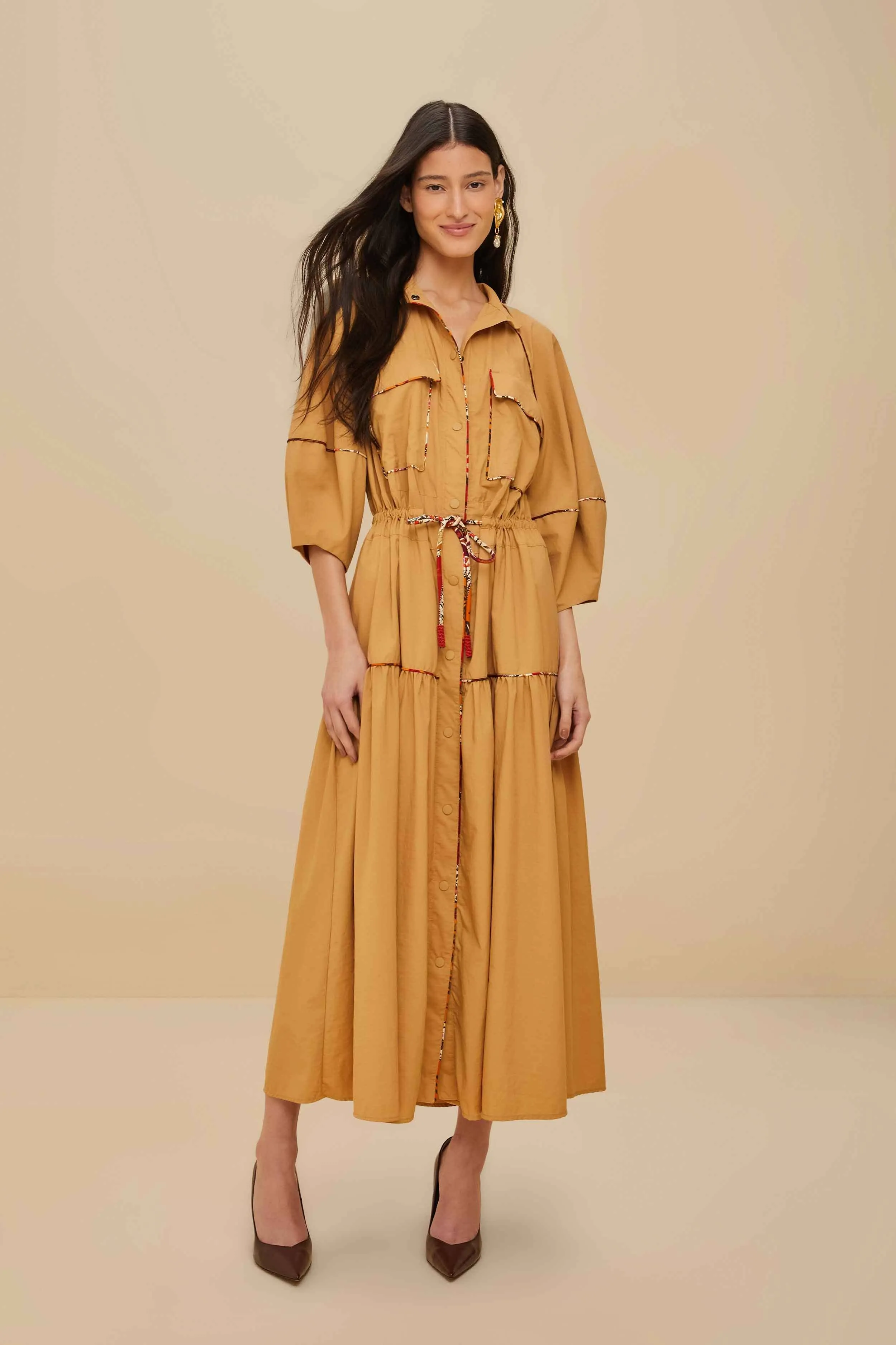 Glass Glow Caramel Chemise Midi Dress