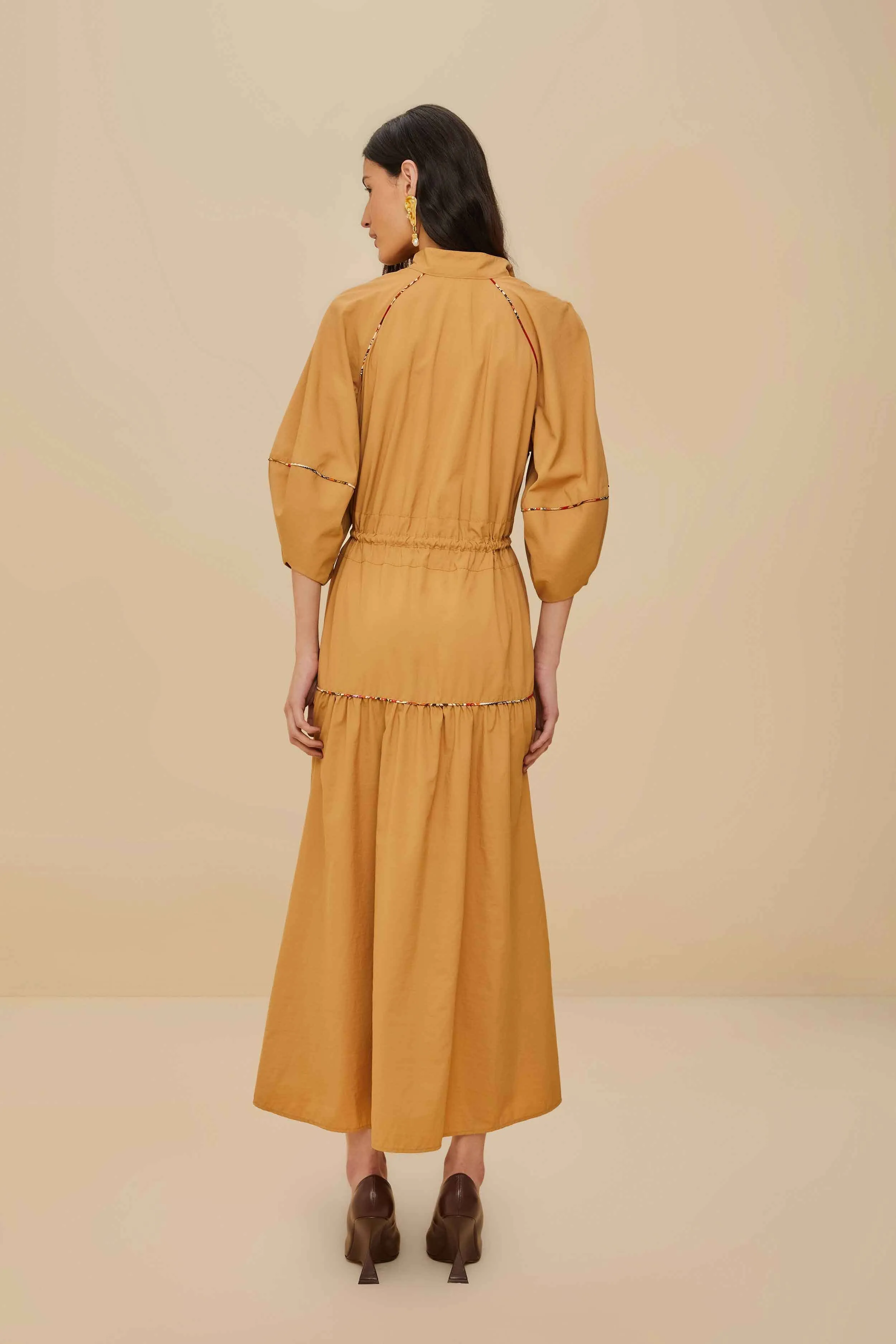 Caramel Chemise Midi Dress Elegant Layers Street Minimal