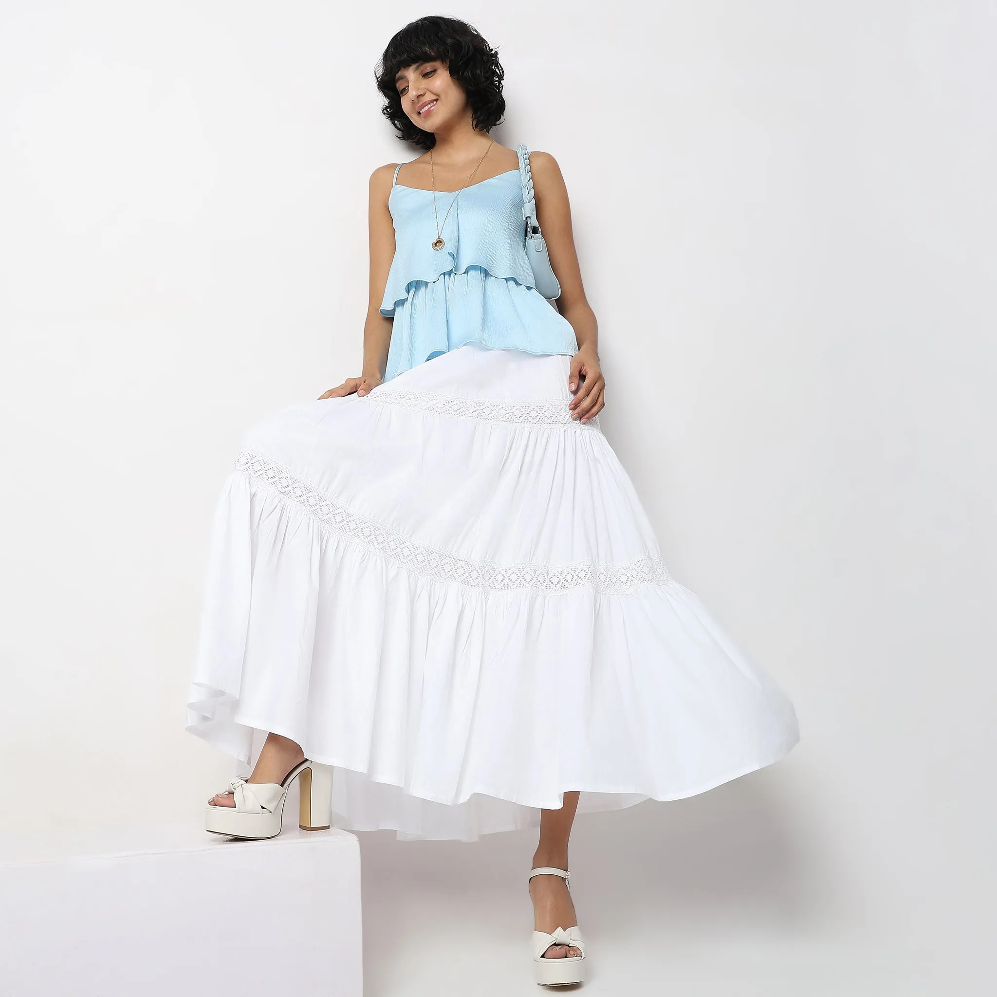 Flare Fit Solid High Rise Skirt Club Mode