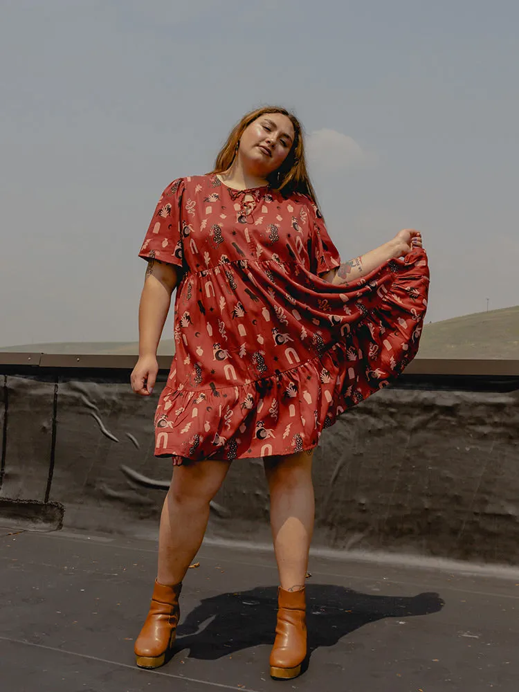 Adelaide Tiered Plus Size Mini Dress - Modern Objects Cranberry Digital Core ReinforcedStitching