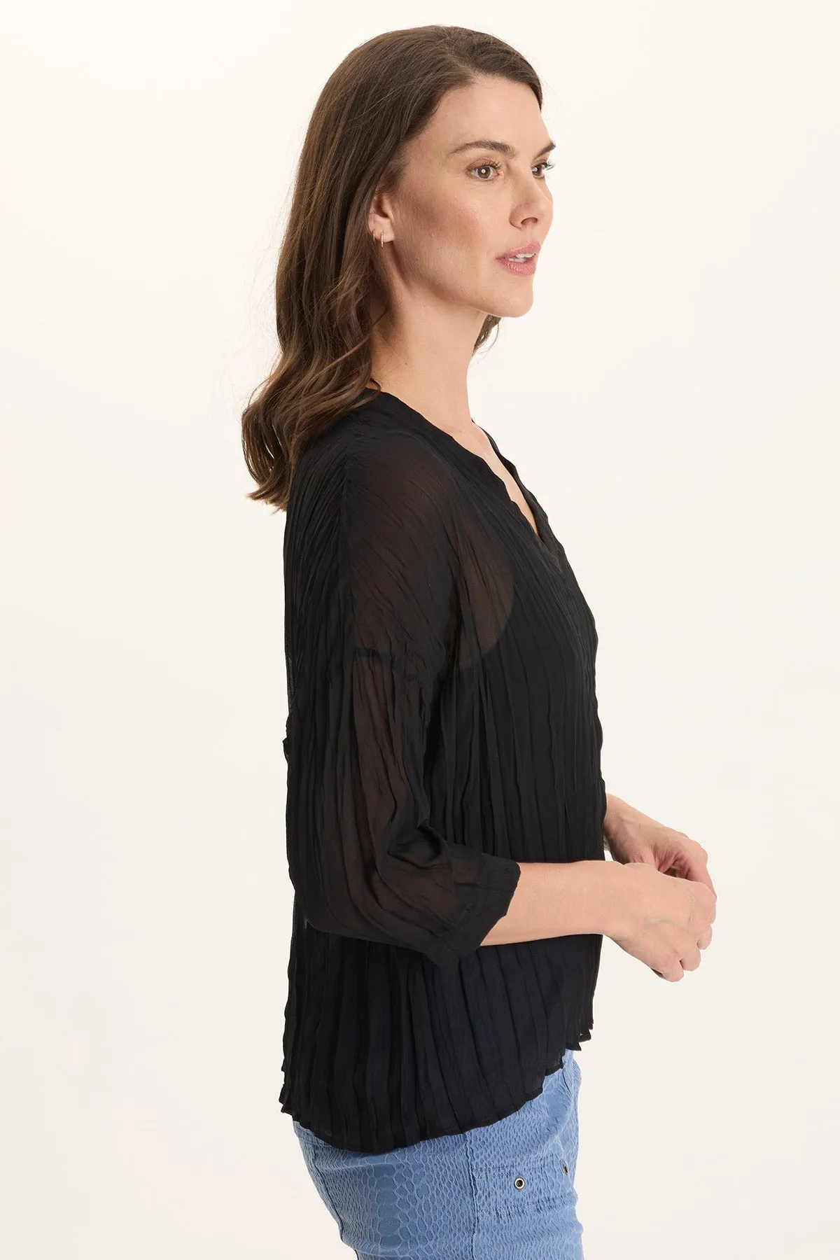 Self Love Hoyt Crinkle Pleat 3/4-Sleeve V-Neck