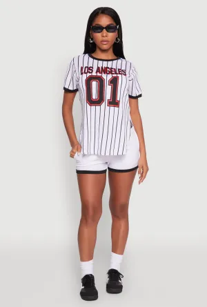 Los Angeles 01 Pinstripe Baseball Jersey Colorfast Material Seasonal Comfort Style