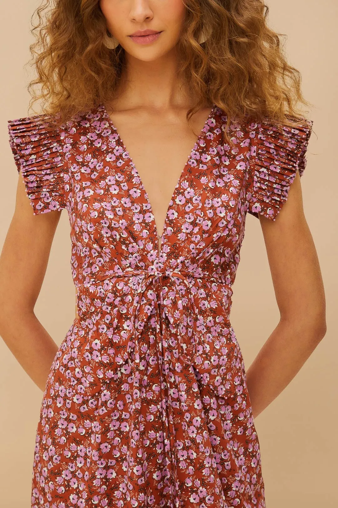 Brown Tiny Yard Butterfly Midi Dress old town Flower Lane
