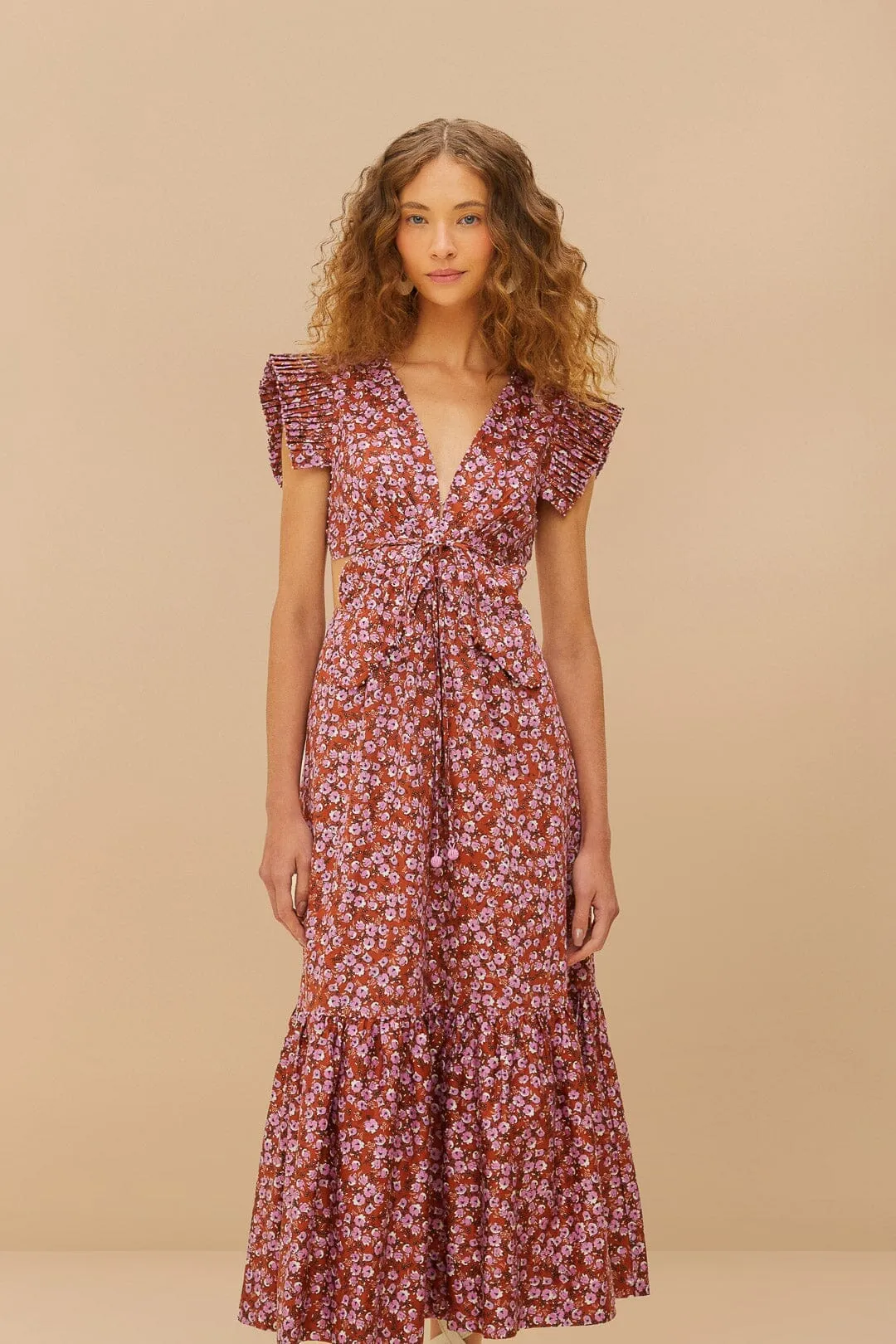 Brown Tiny Yard Butterfly Midi Dress Toast Time