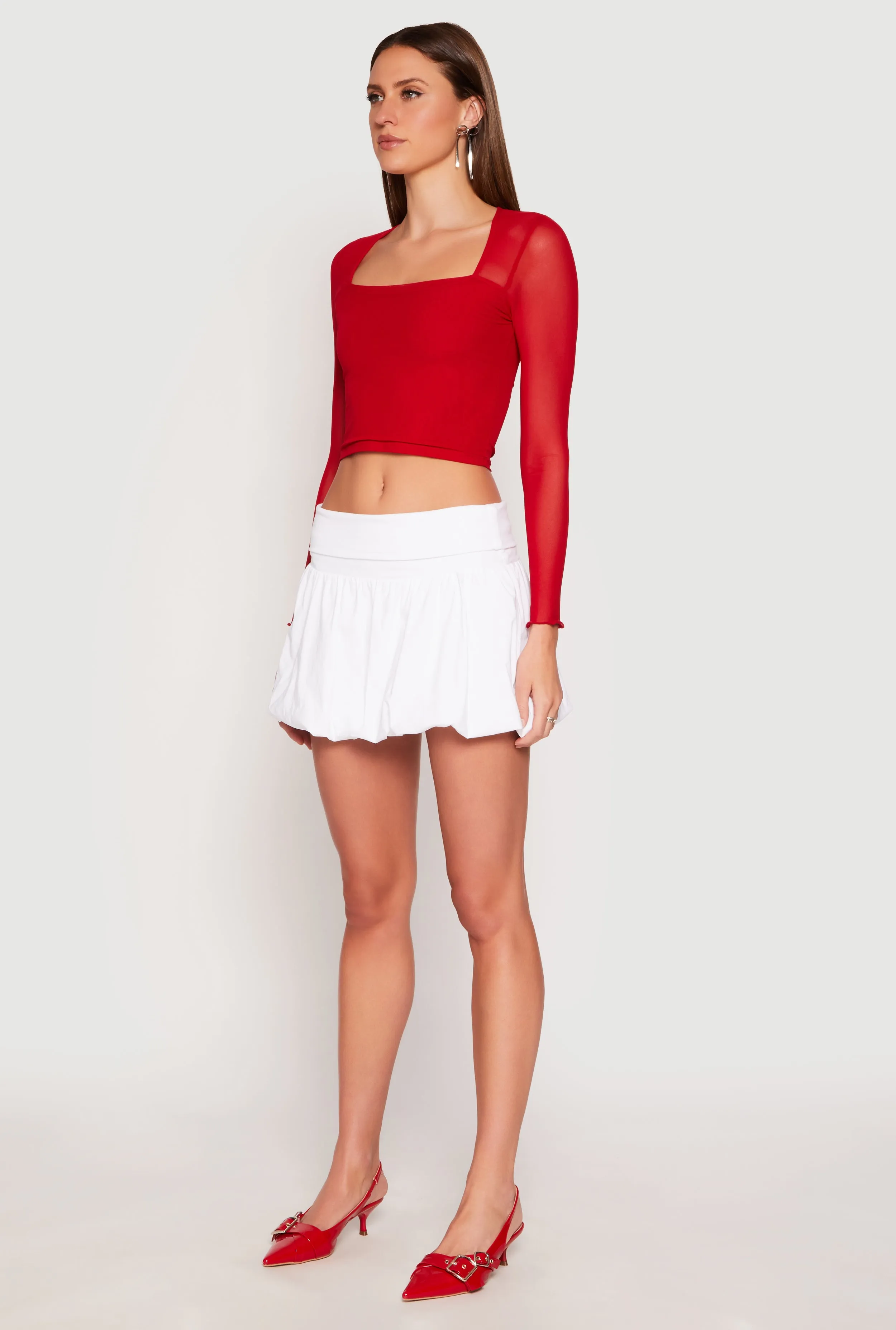 Almost Famous Fold Over Waist Mini Bubble Skirt Bold Cut Affordable Fashion