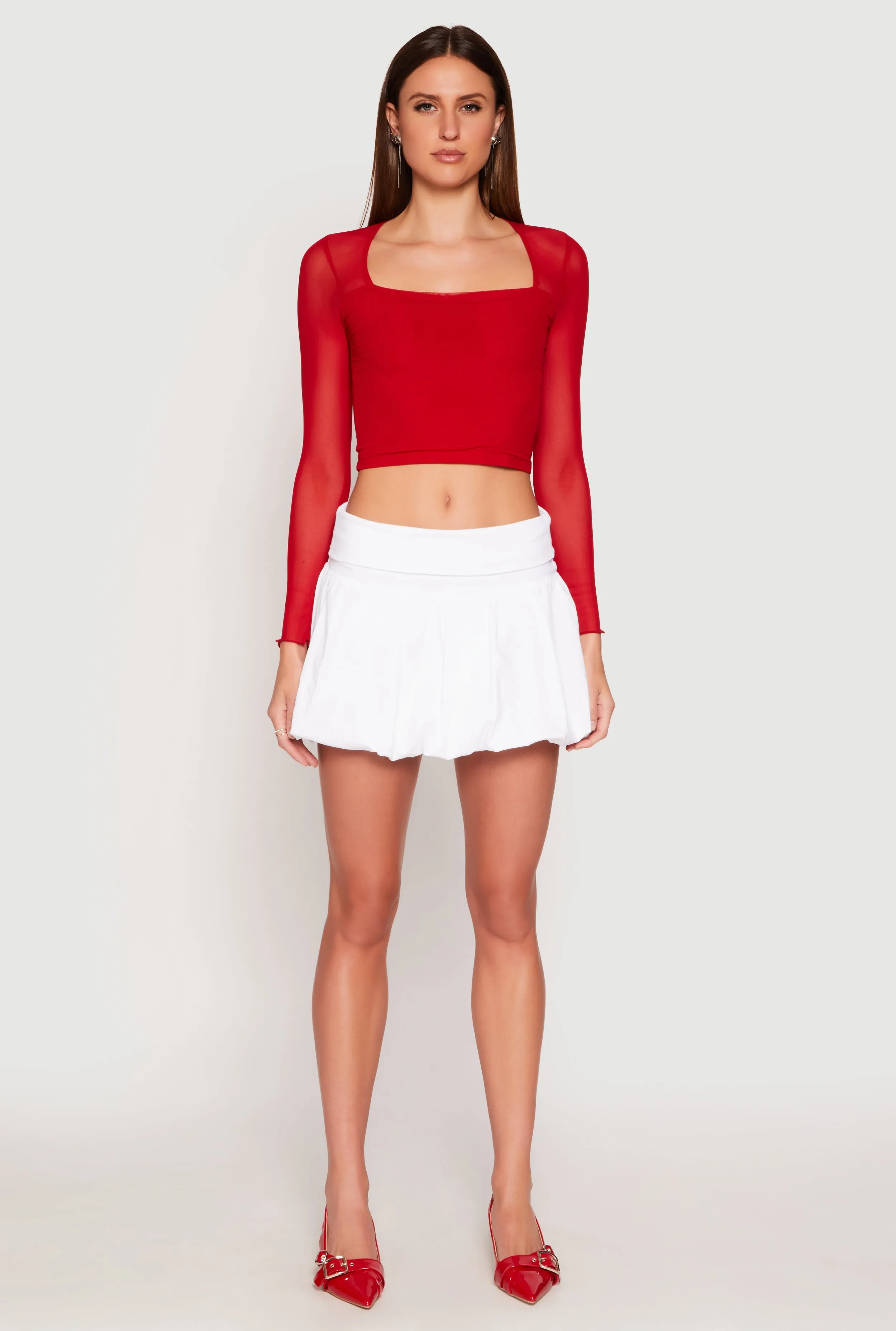 Almost Famous Fold Over Waist Mini Bubble Skirt Relaxed Vibes