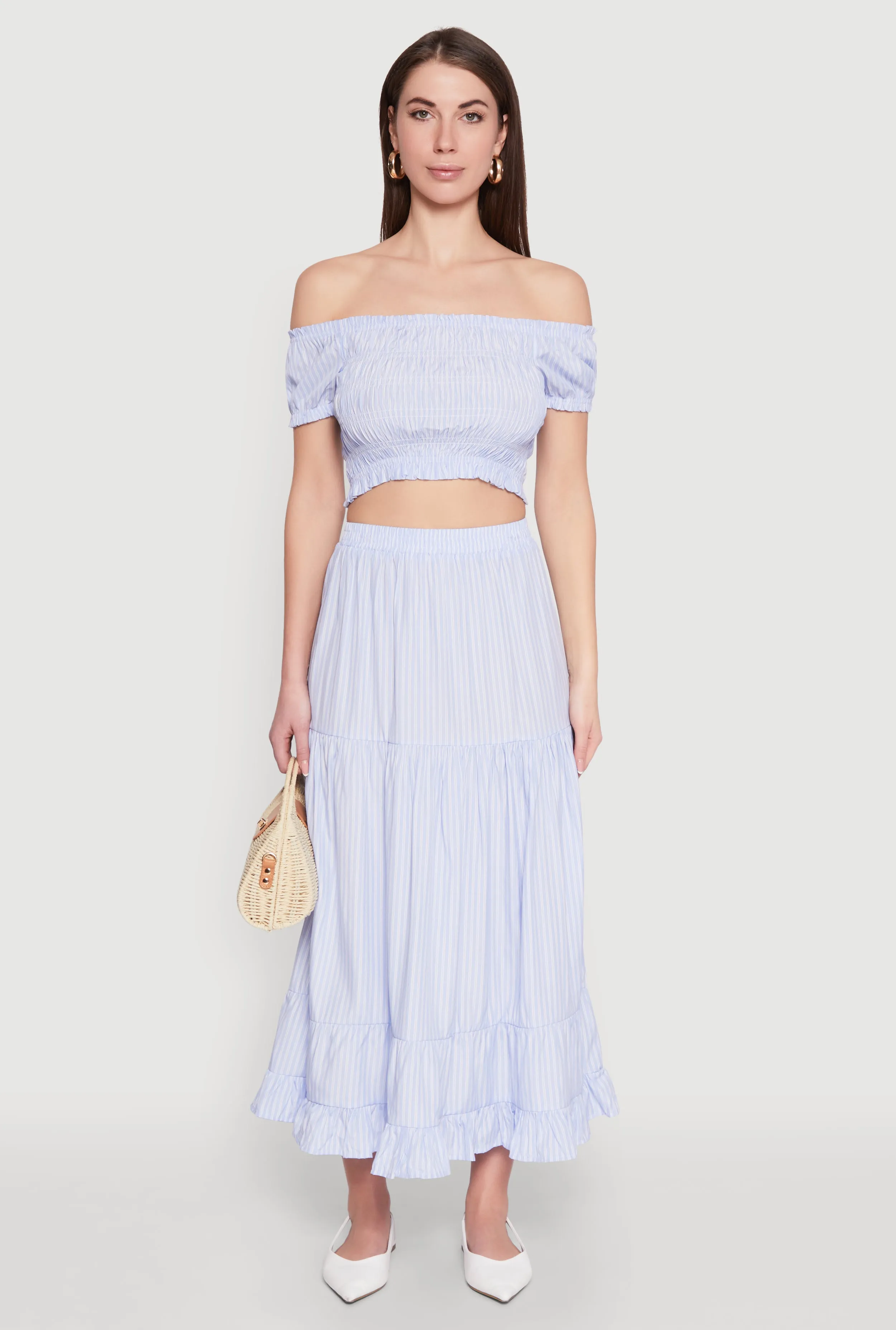 Heritage Brand Almost Famous Pinstripe Tiered Skirt