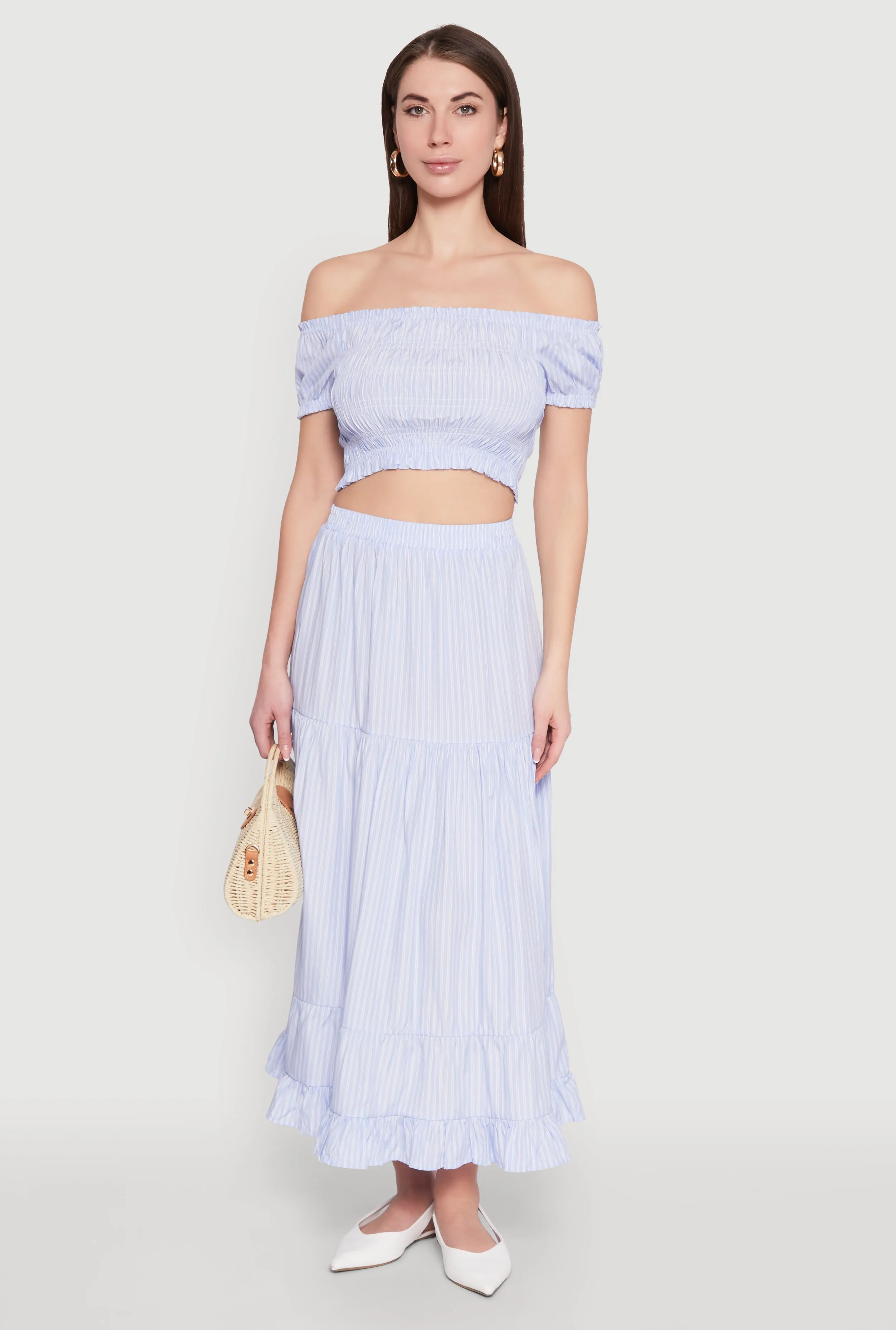 Vegan Material Almost Famous Pinstripe Tiered Skirt