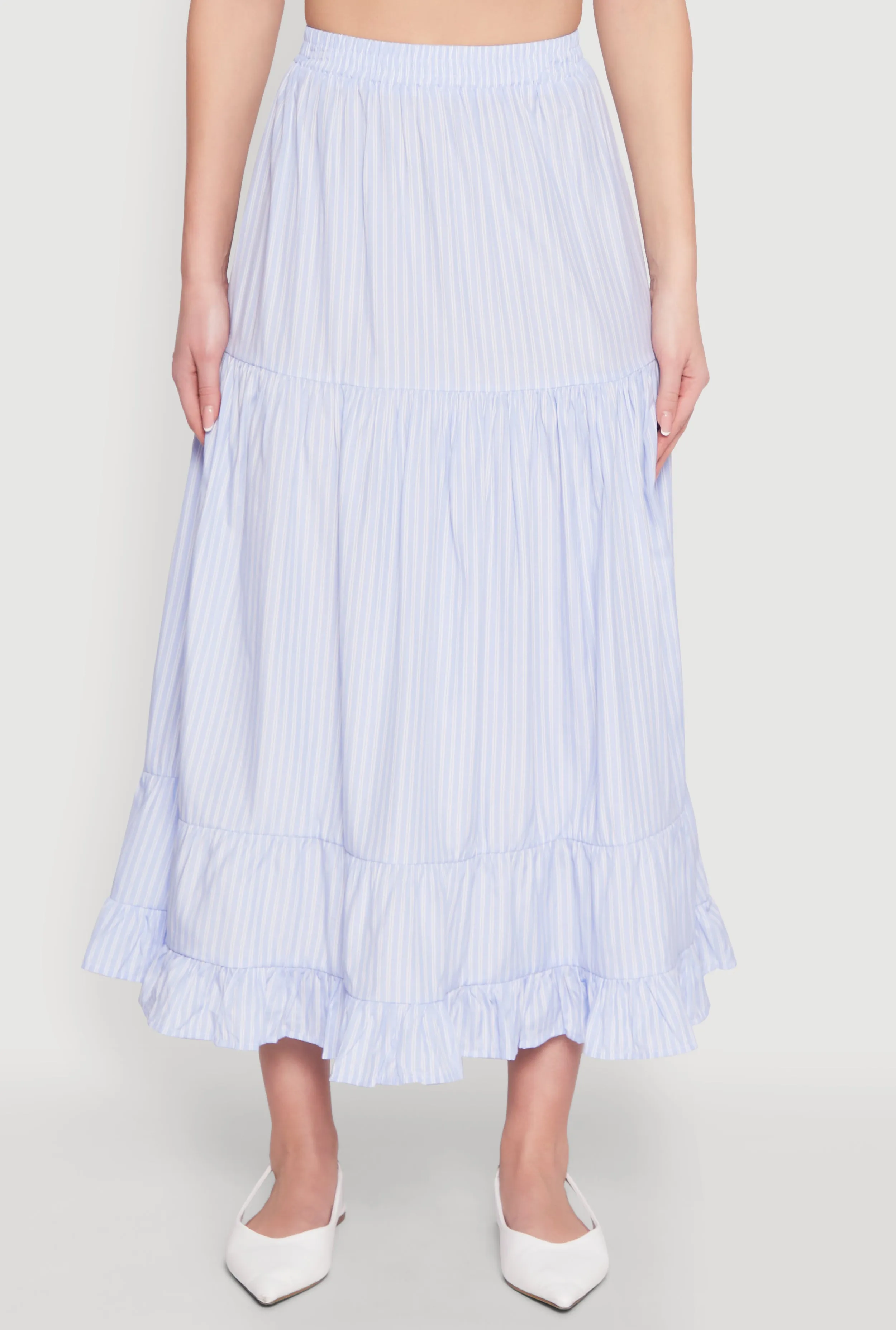 Tear Resistant Material Photoshoot Ready Almost Famous Pinstripe Tiered Skirt