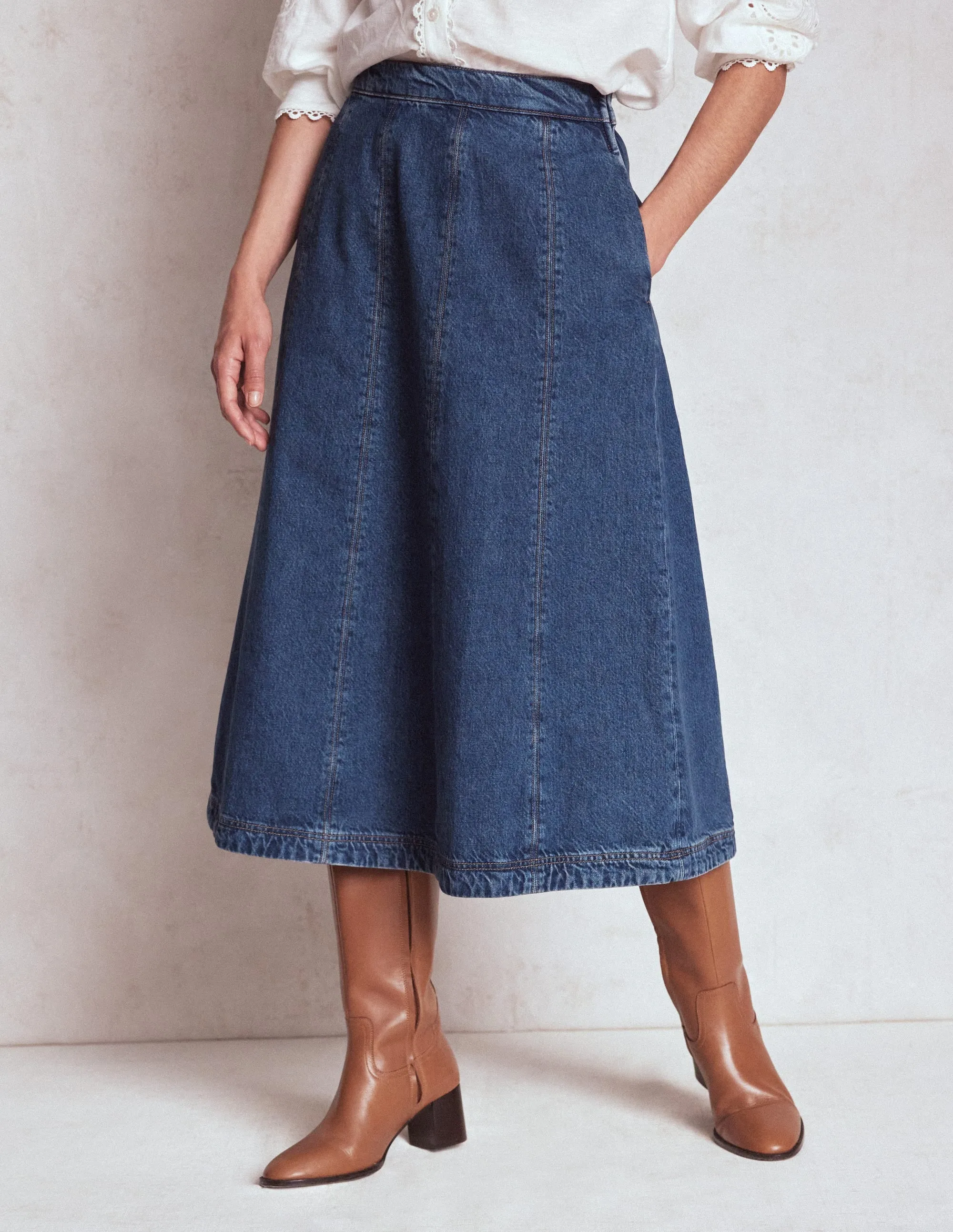 Modern Combo Joy Panelled Denim Skirt-Mid Wash