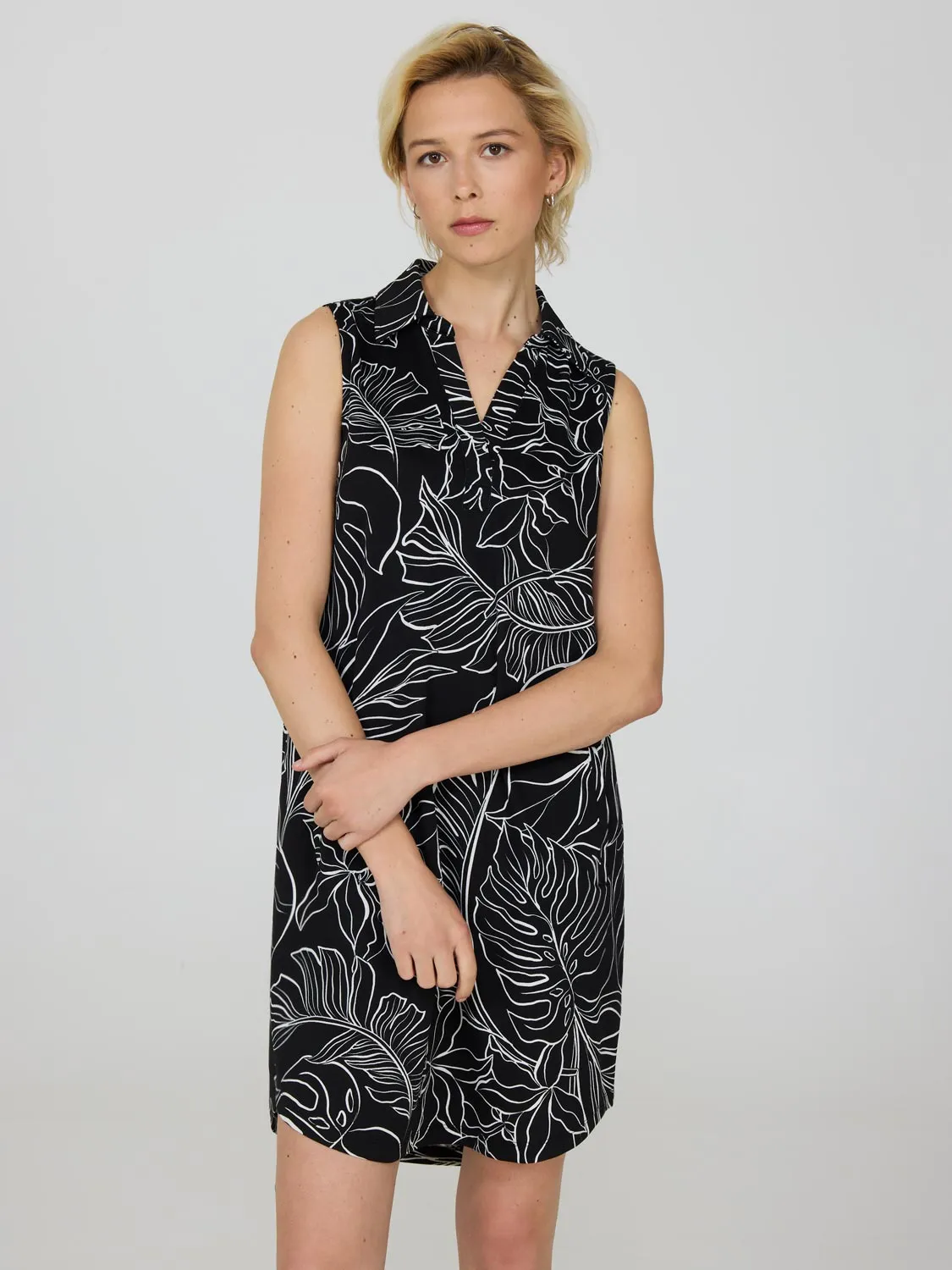Simple Wear Printed Popover Dress With Pockets